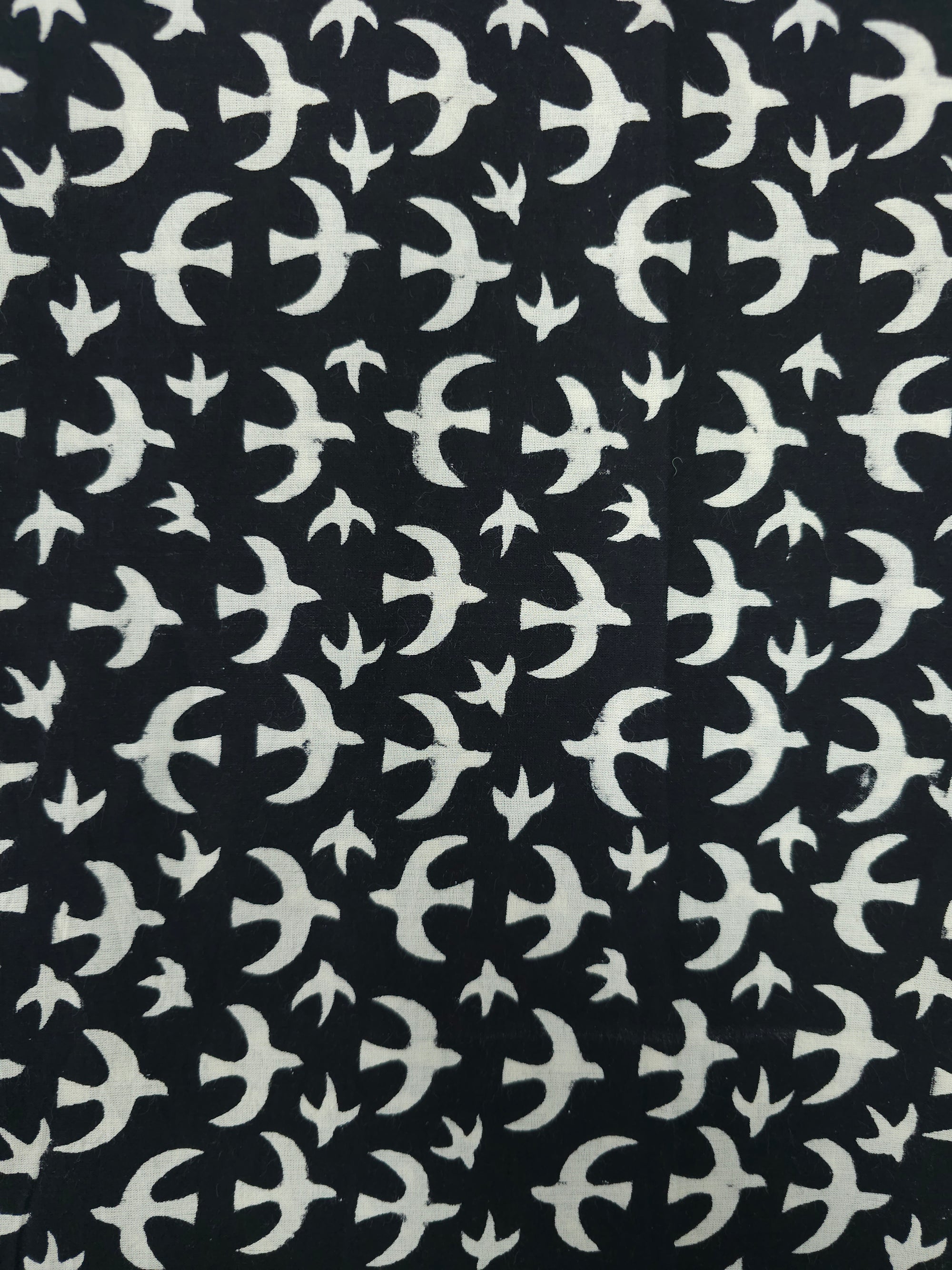 Black Swallow Bird Block Print Cotton
