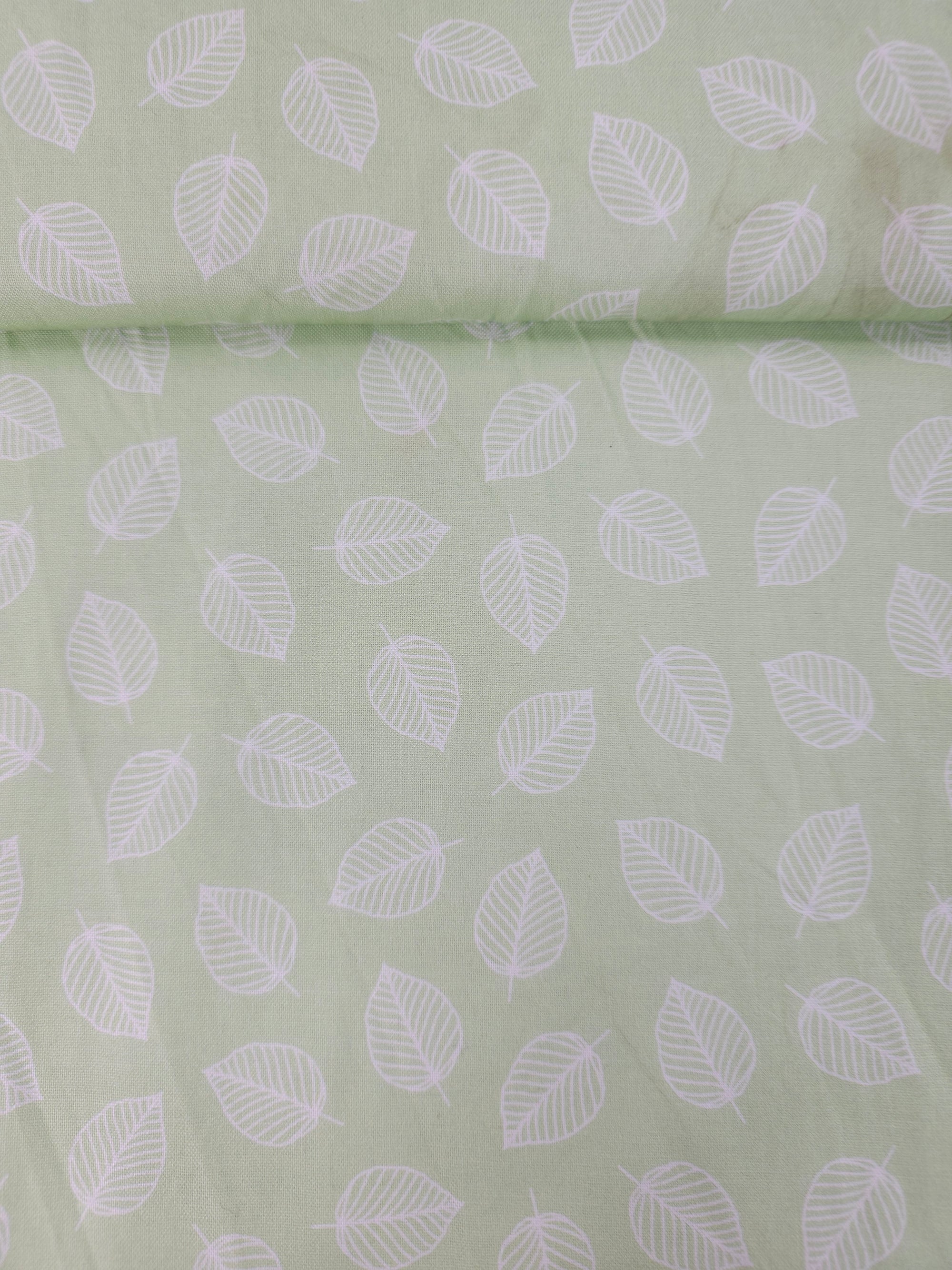 Pale Green Floating Leaf 100% Cotton