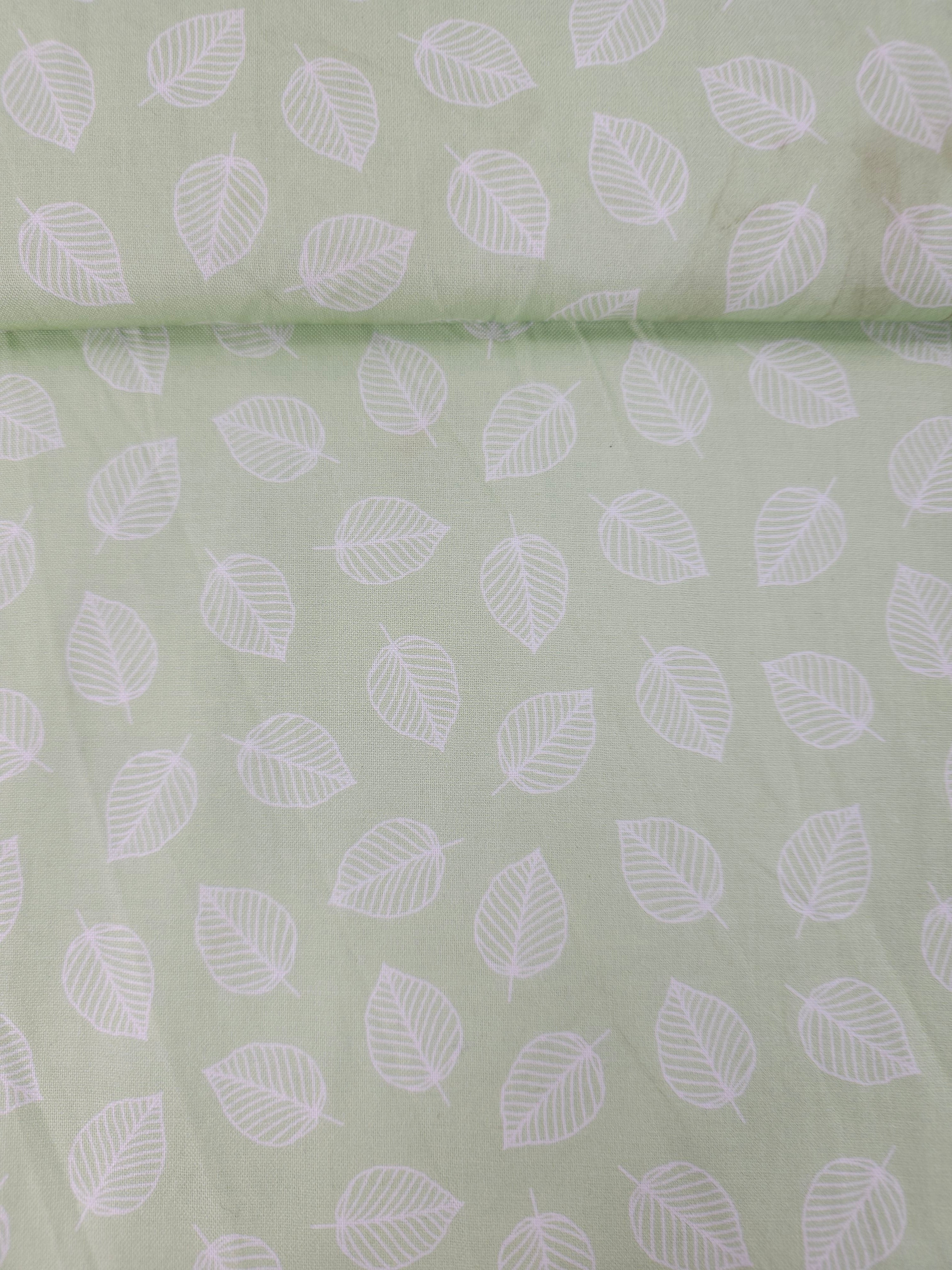 Pale Green Floating Leaf 100% Cotton