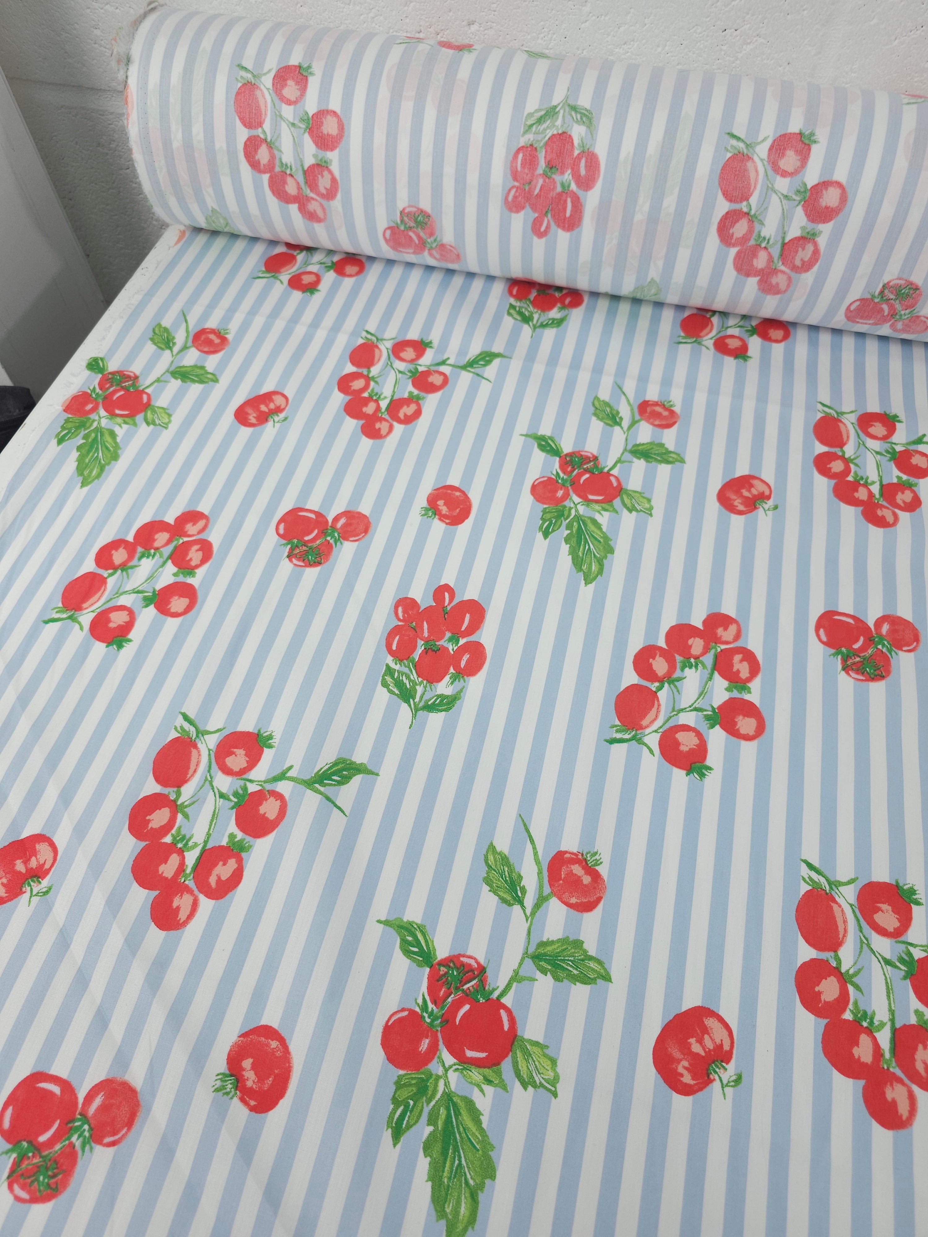 Baby Blue Stripe Tomato Vine Cotton Poplin