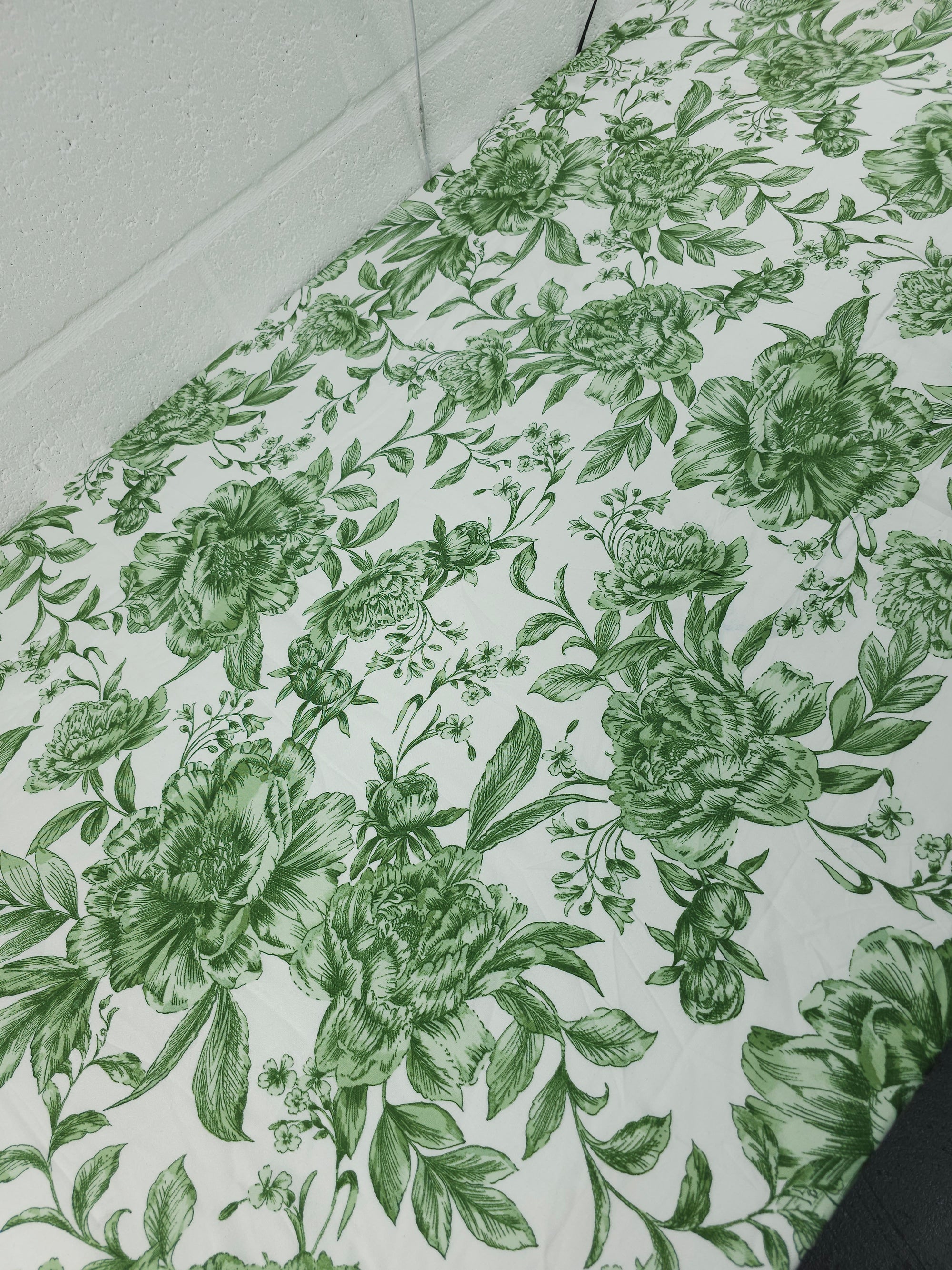 Sage Green/White Large Floral Meadow Viscose Challis