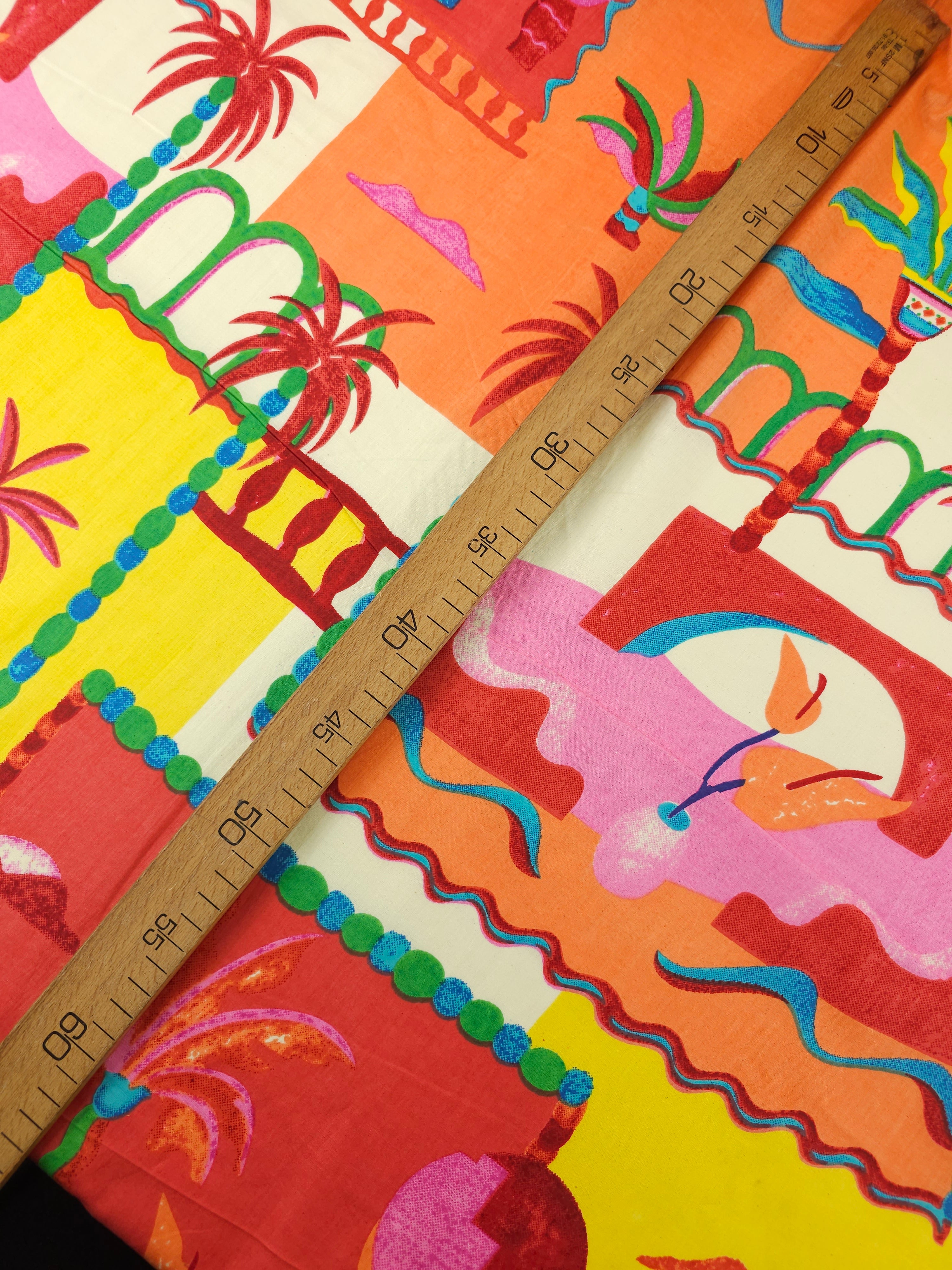 Orange/Pink Palm Tree Scenery Cambric Cotton