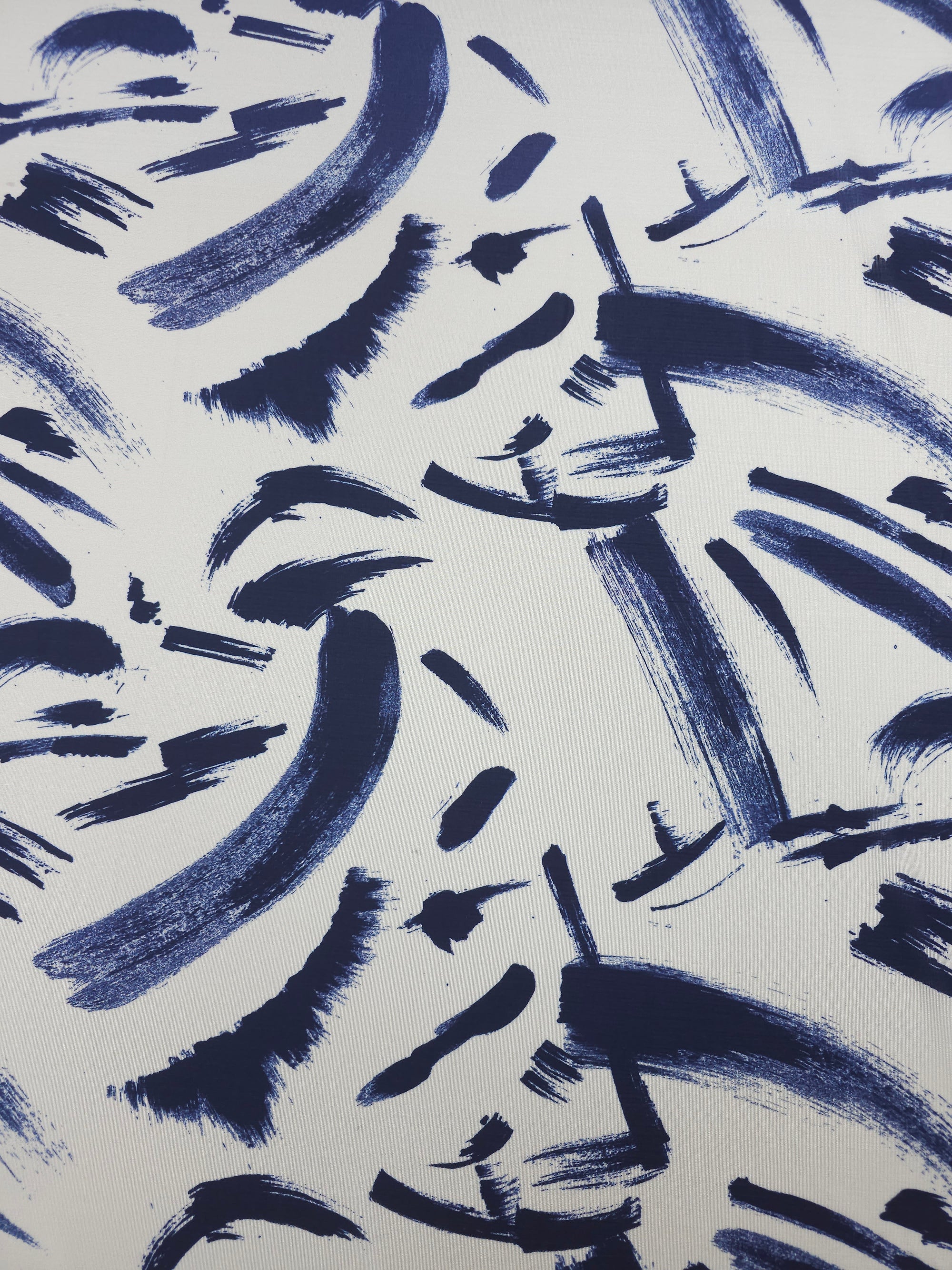Indigo Abstract Brushstroke Slinky Rayon Jersey