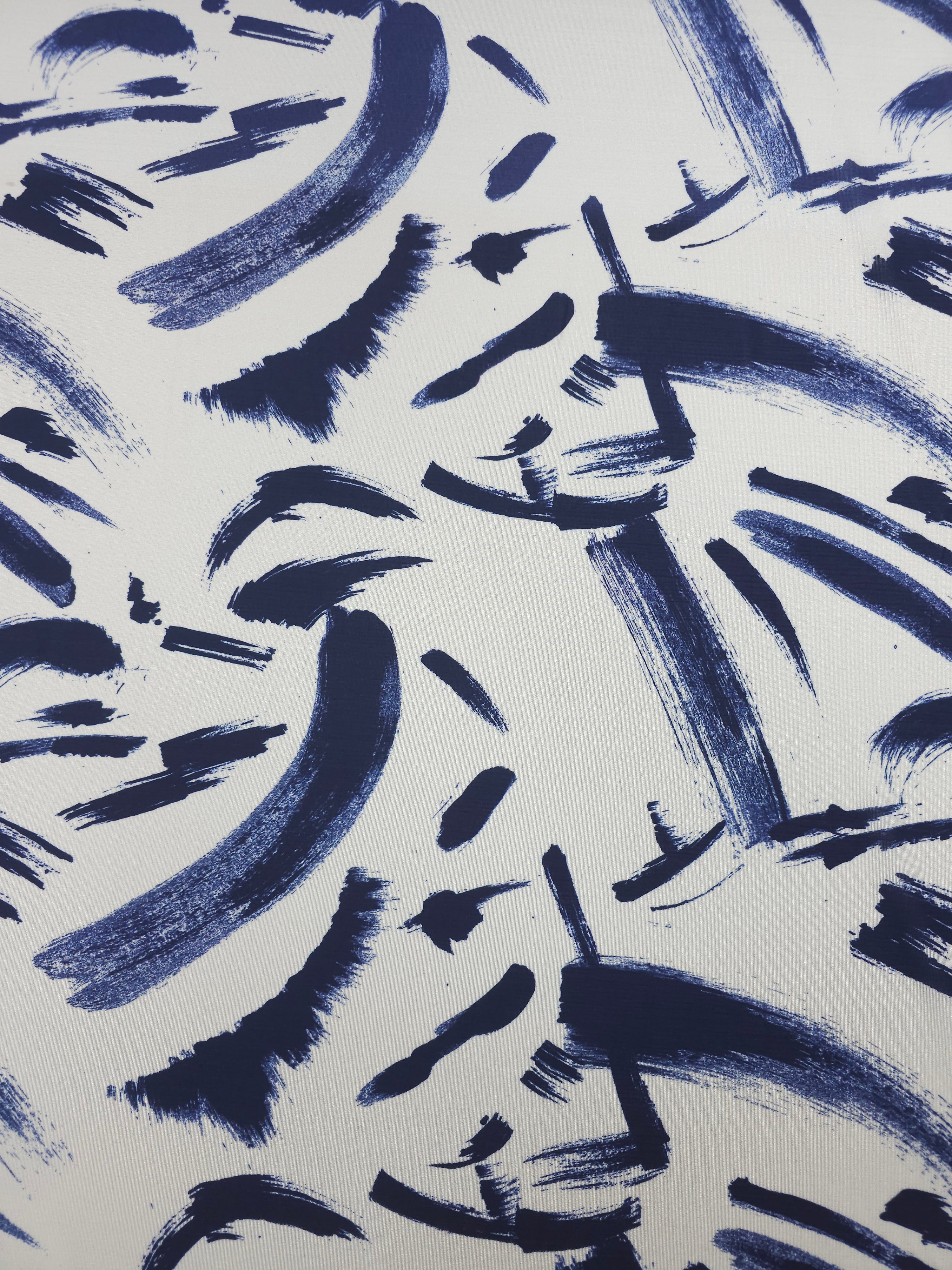 Indigo Abstract Brushstroke Slinky Rayon Jersey