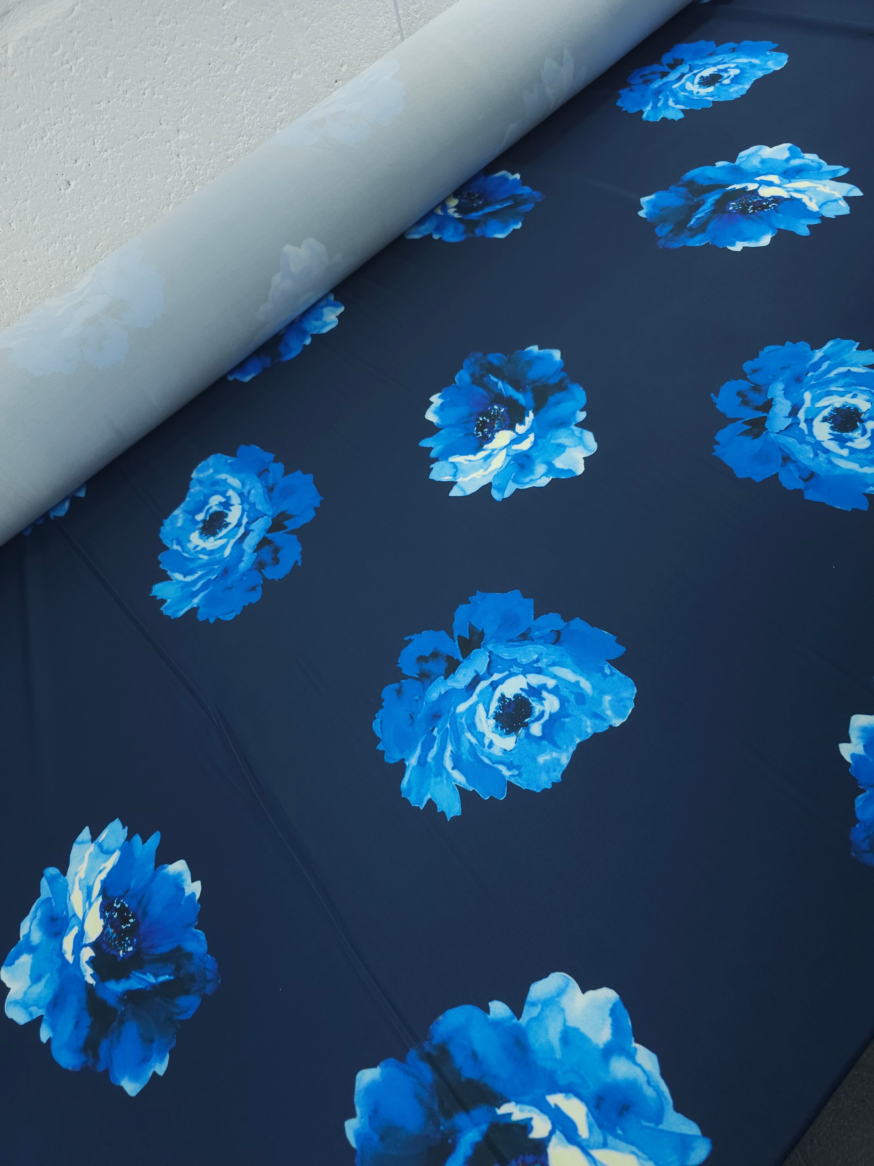 Blue/Navy Floating Flower Poly Jersey
