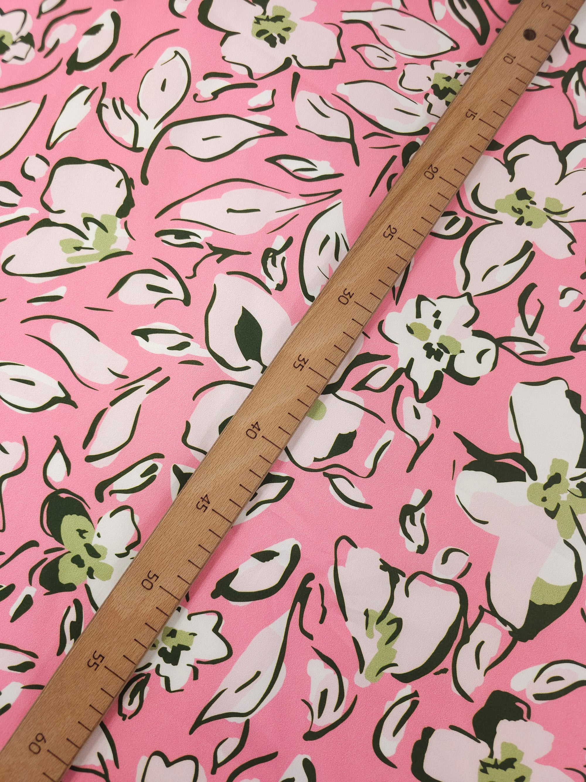 Candy Pink/Green Sketch Floral Cotton Poplin
