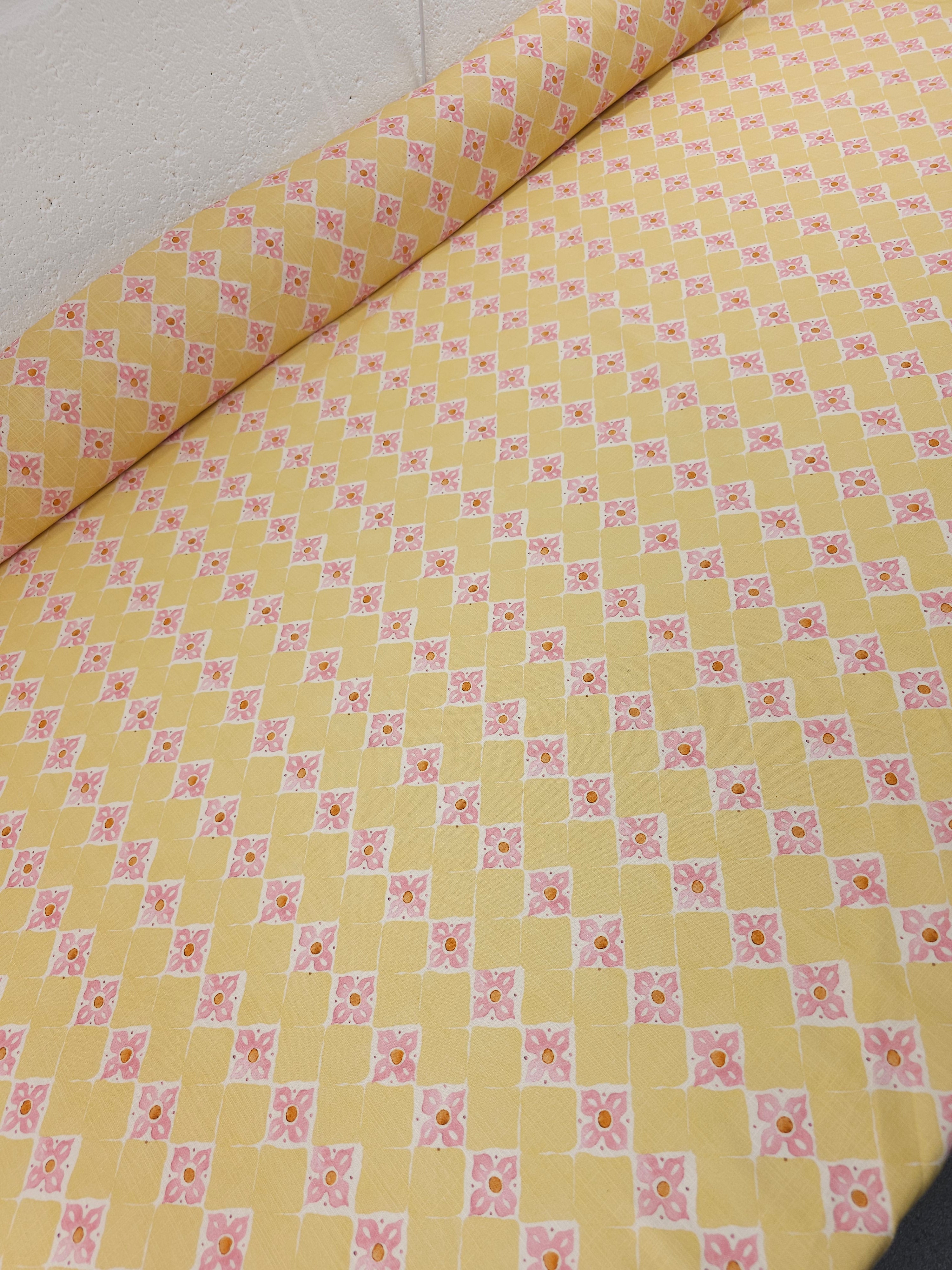 Pale Yellow/Pink Abstract Diamond Viscose