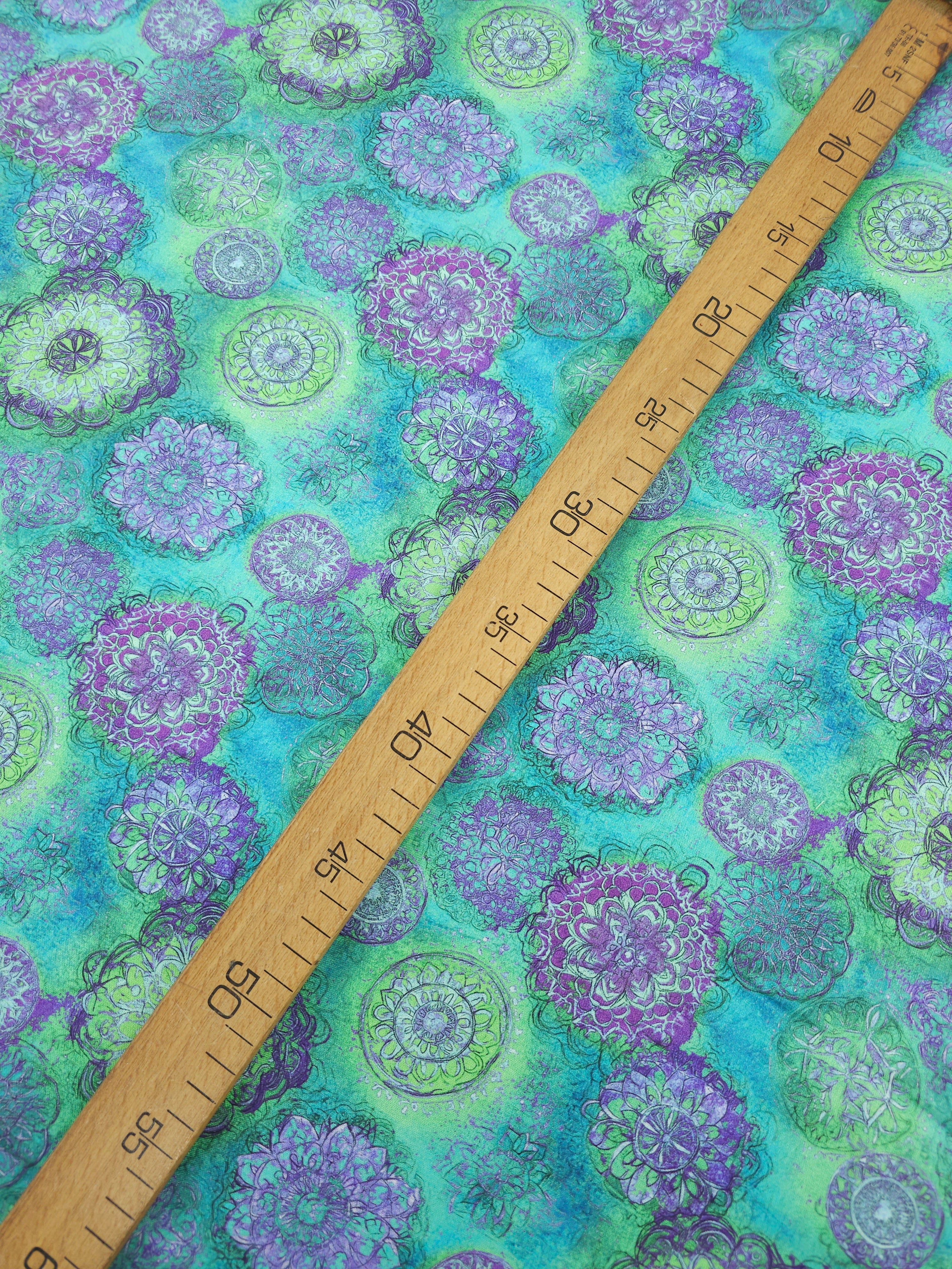 Aqua/Purple Spiral Medallion 100% Cotton 106" *EXTRA WIDE*