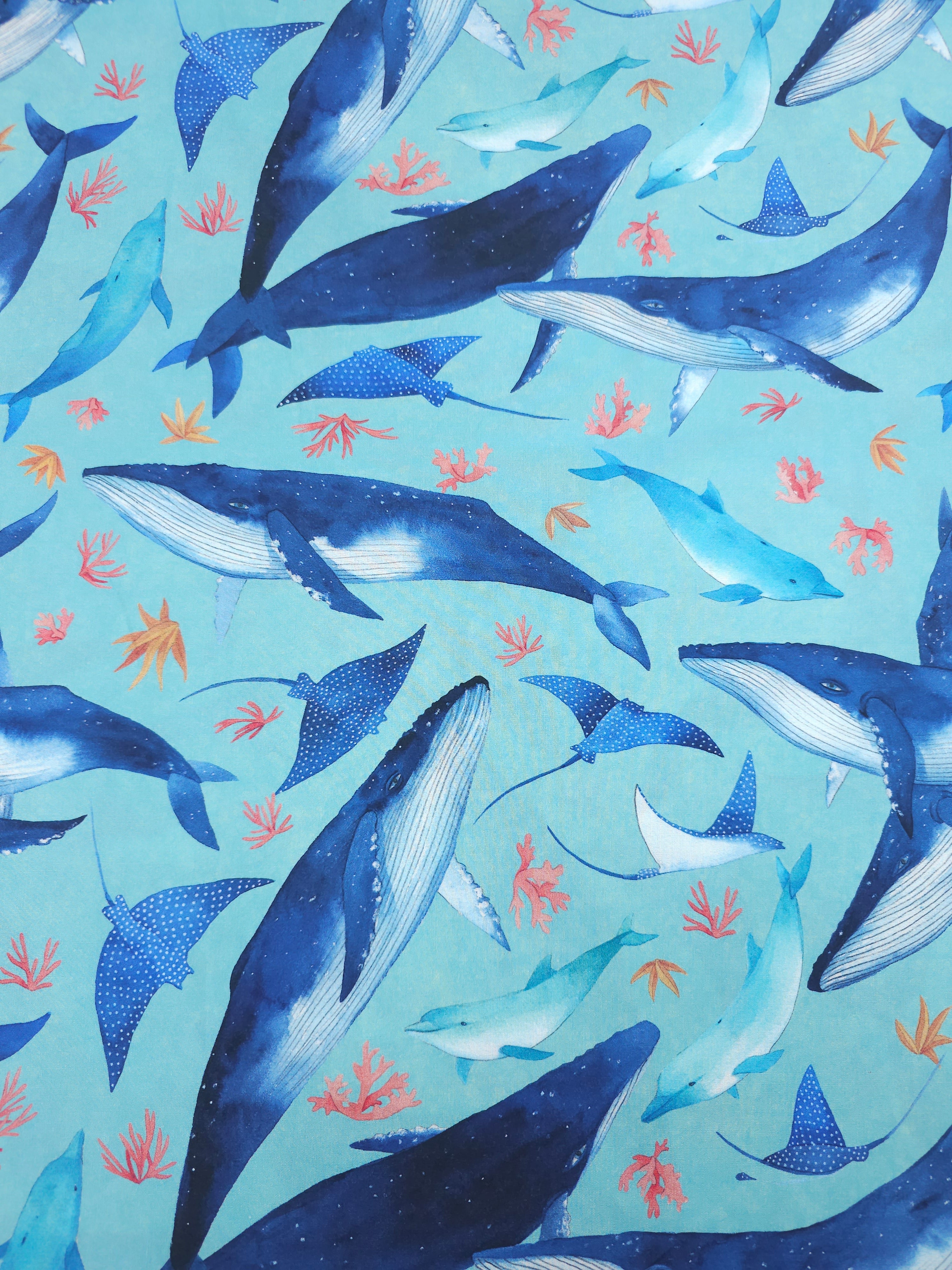 Blue Sea Animals 100% Cotton 57"