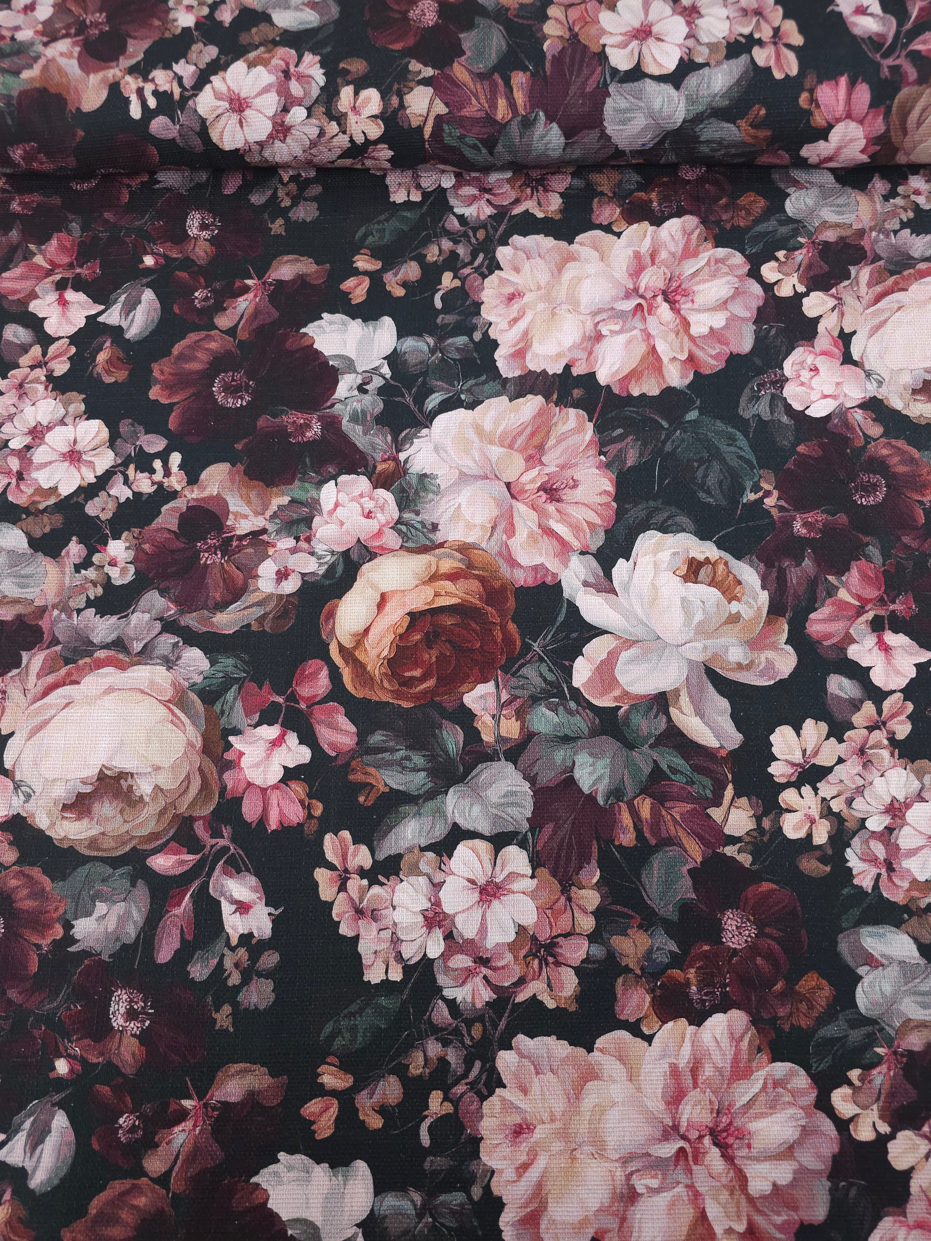 Deep Baroque Floral Bloom Lightweight Canvas Cotton