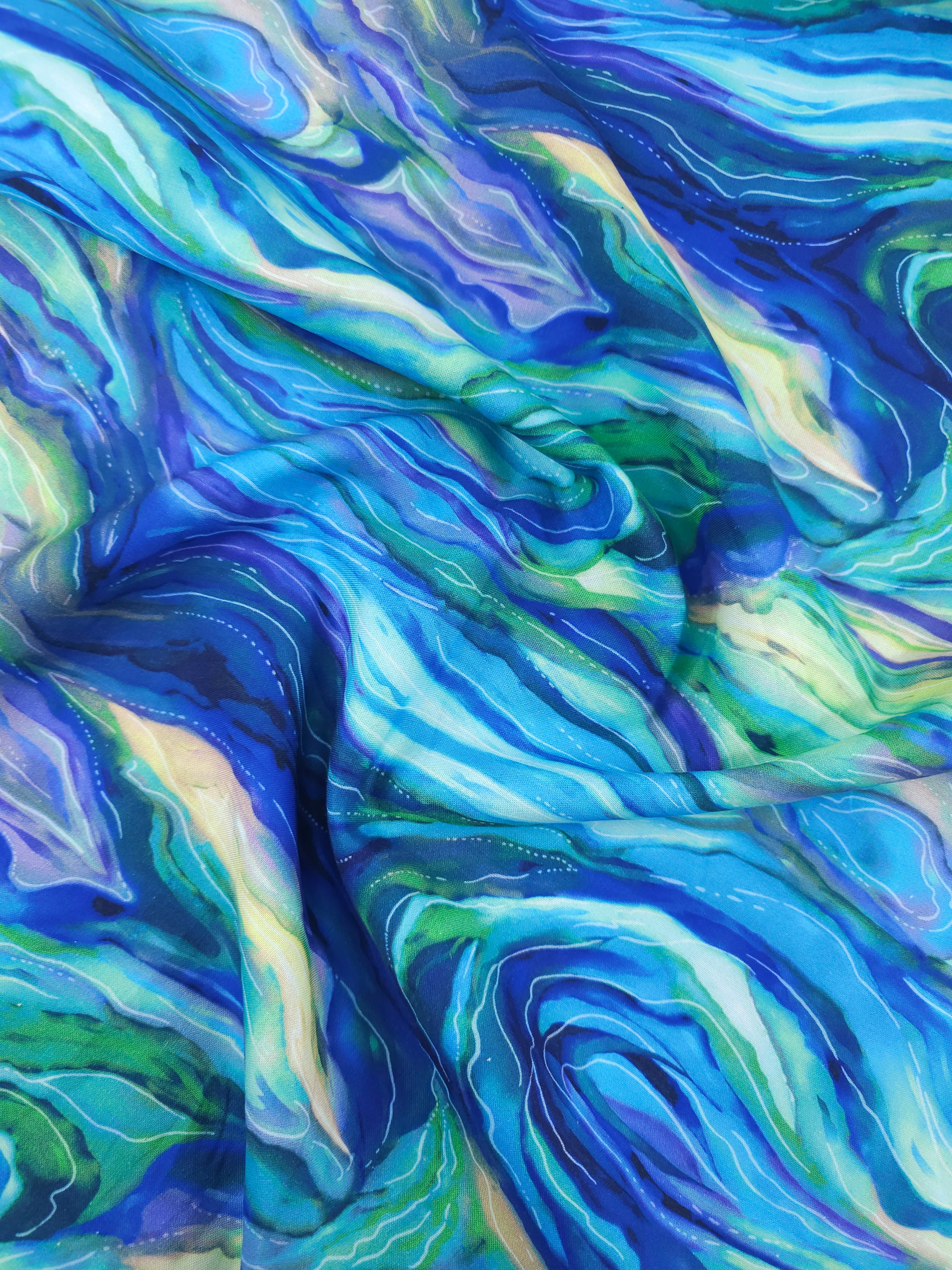 Blue/Green Wild Marble 100% Cotton 104" - Robert Kaufman