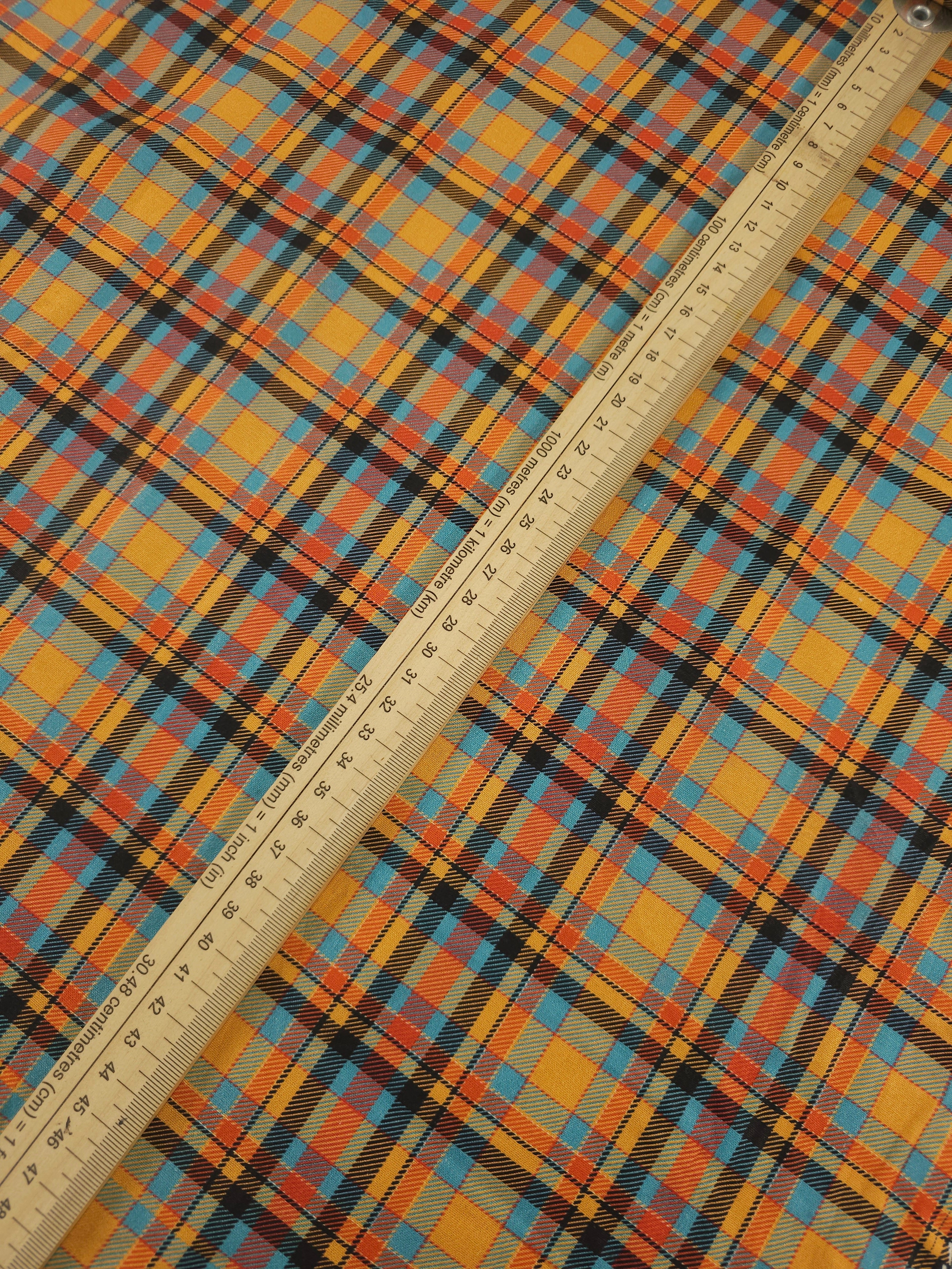 Retro Orange/Blue Tartan 100% Cotton