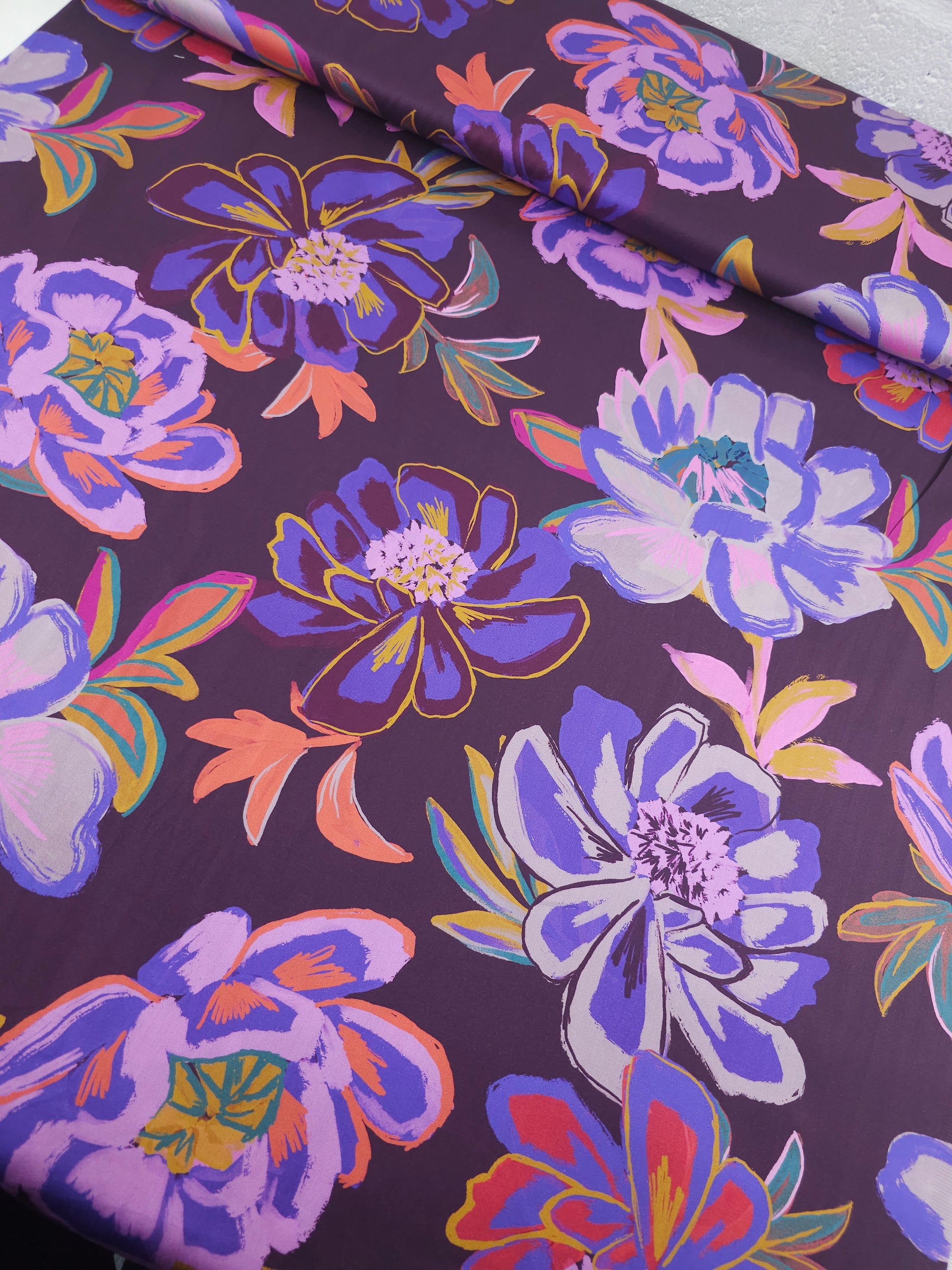 Lush Watercolour Wildflowers Cotton Satin 60"