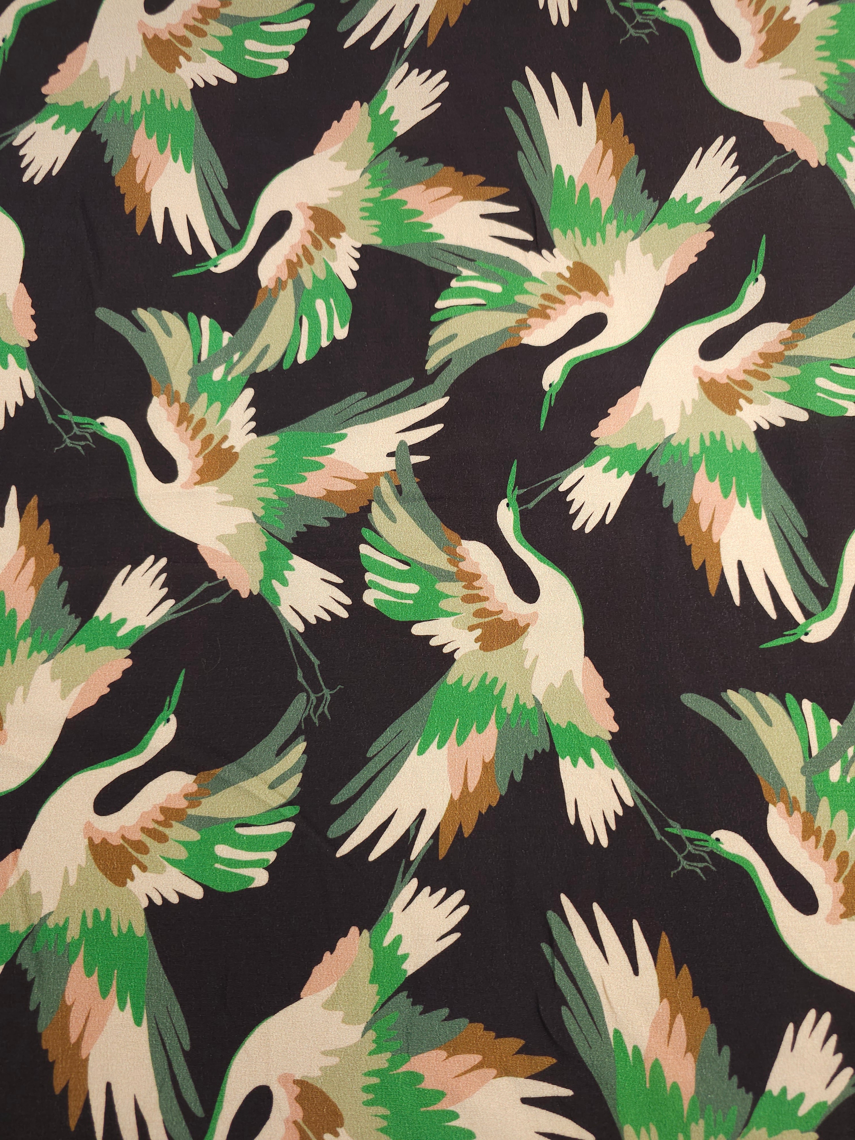 Muted Tones Flying Birds Viscose Crepe