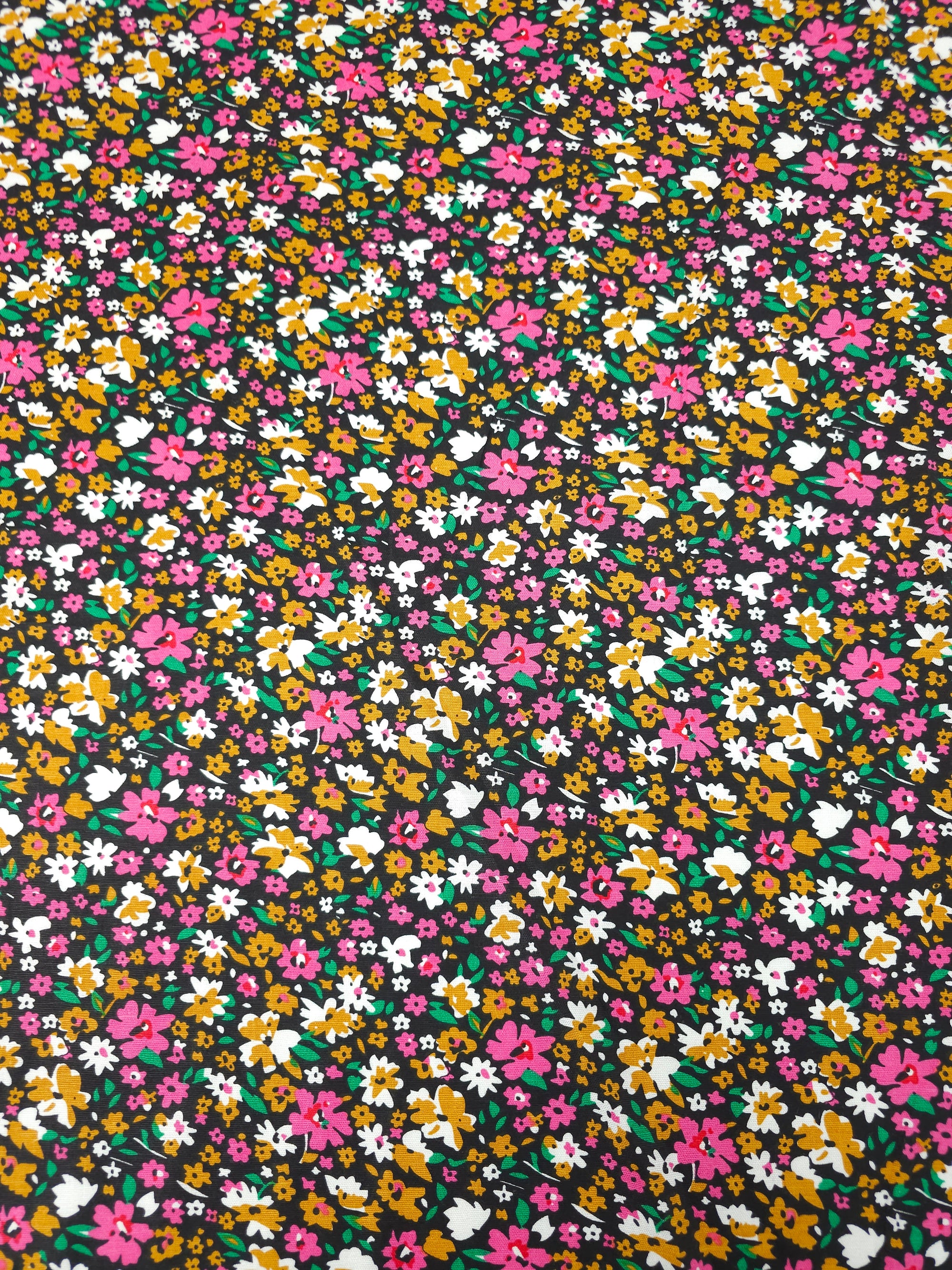 Marigold/Fuchsia Daisy Floral Party Cotton Poplin