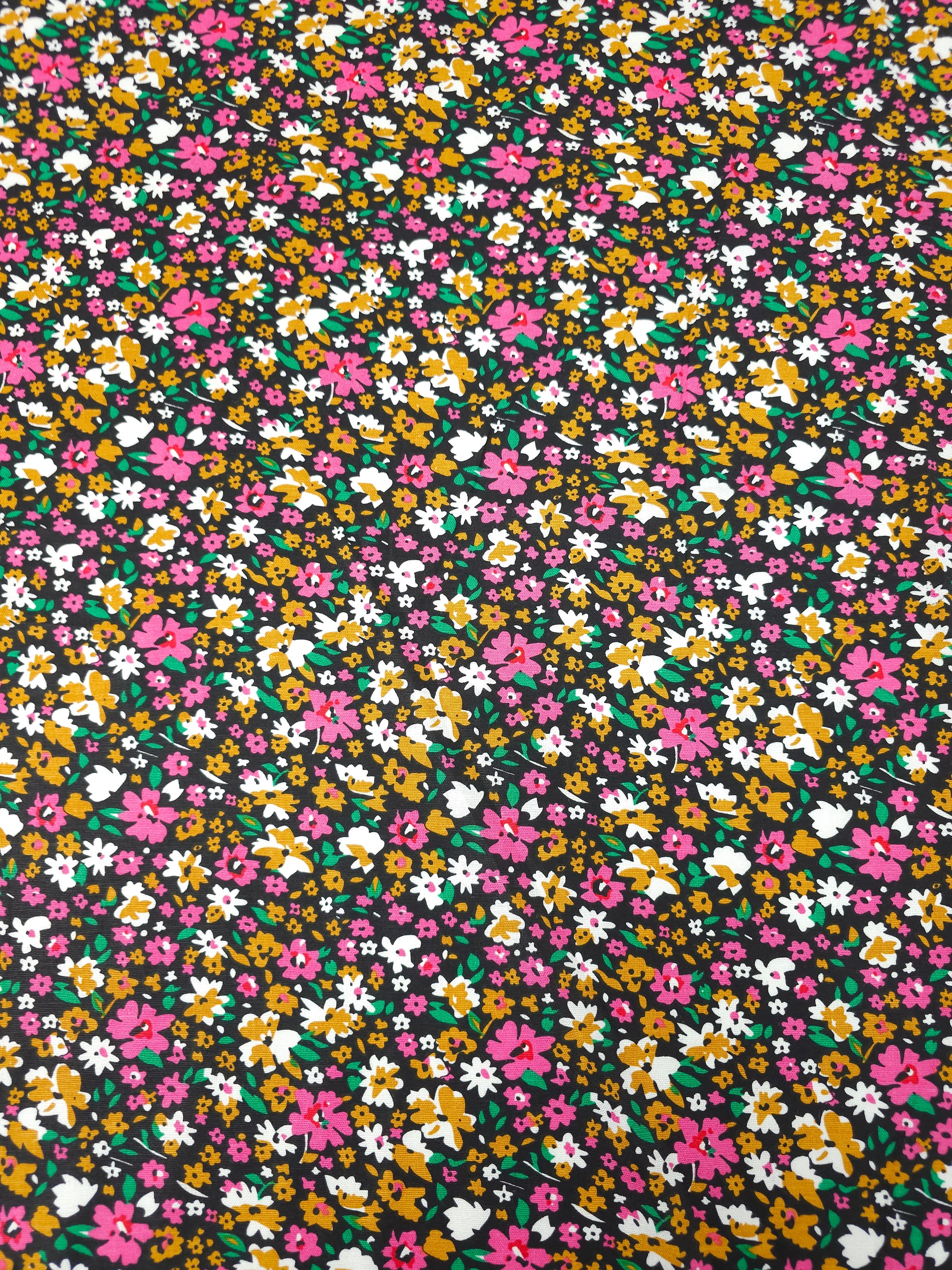 Marigold/Fuchsia Diasy Floral Party Cotton Poplin
