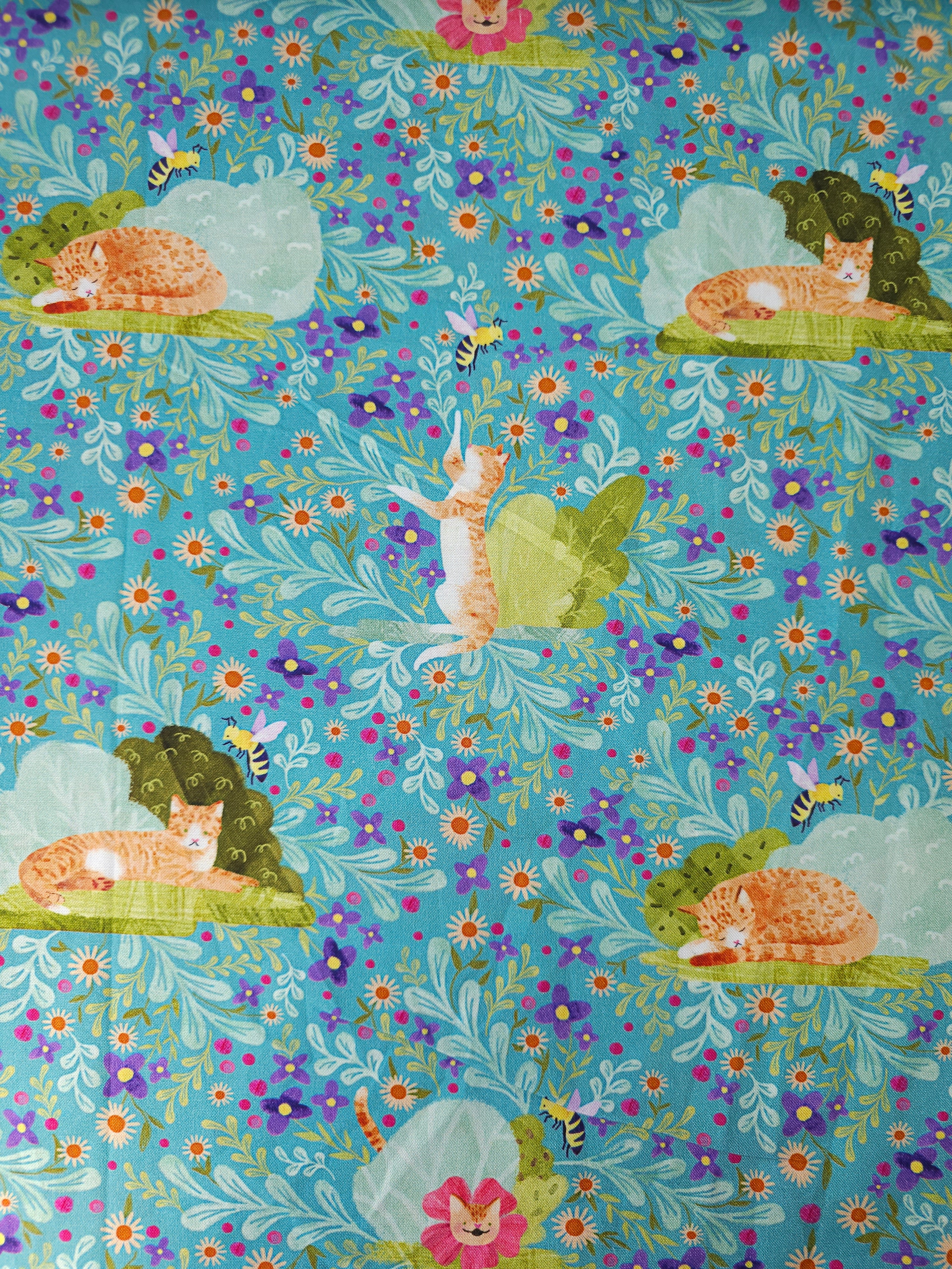 Summer Floral Cat 100% Cotton