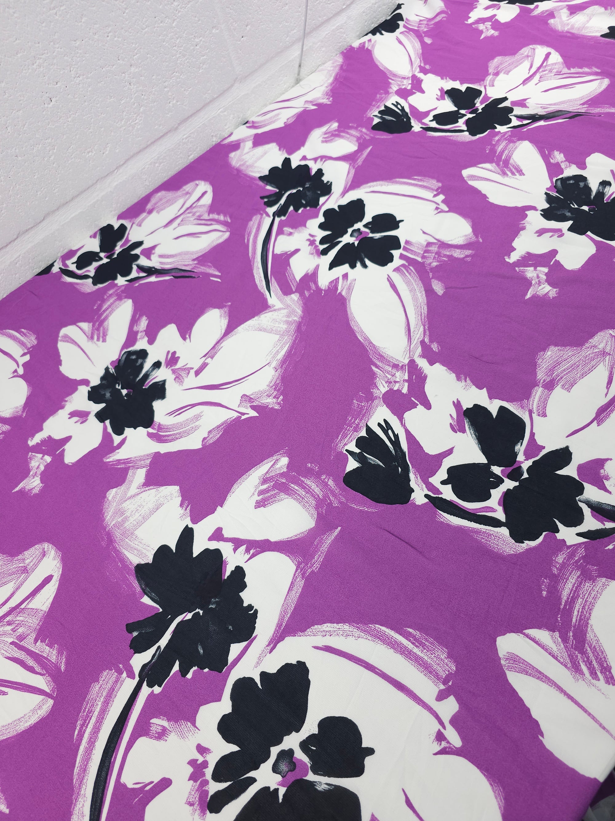 Warm Purple Abstract Brushstroke Floral Viscose Crepe
