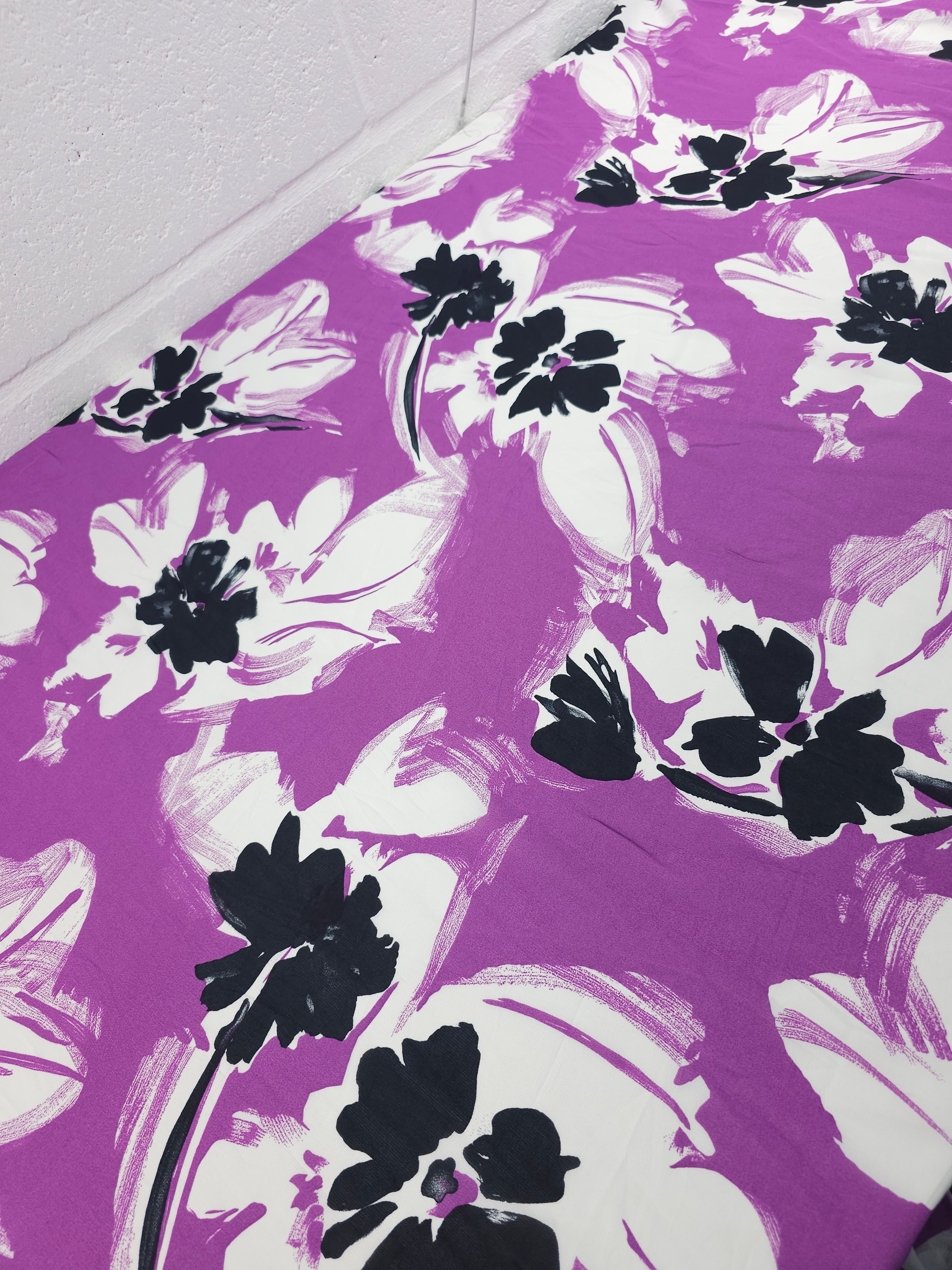 Warm Purple Abstract Brushstroke Floral Viscose Crepe