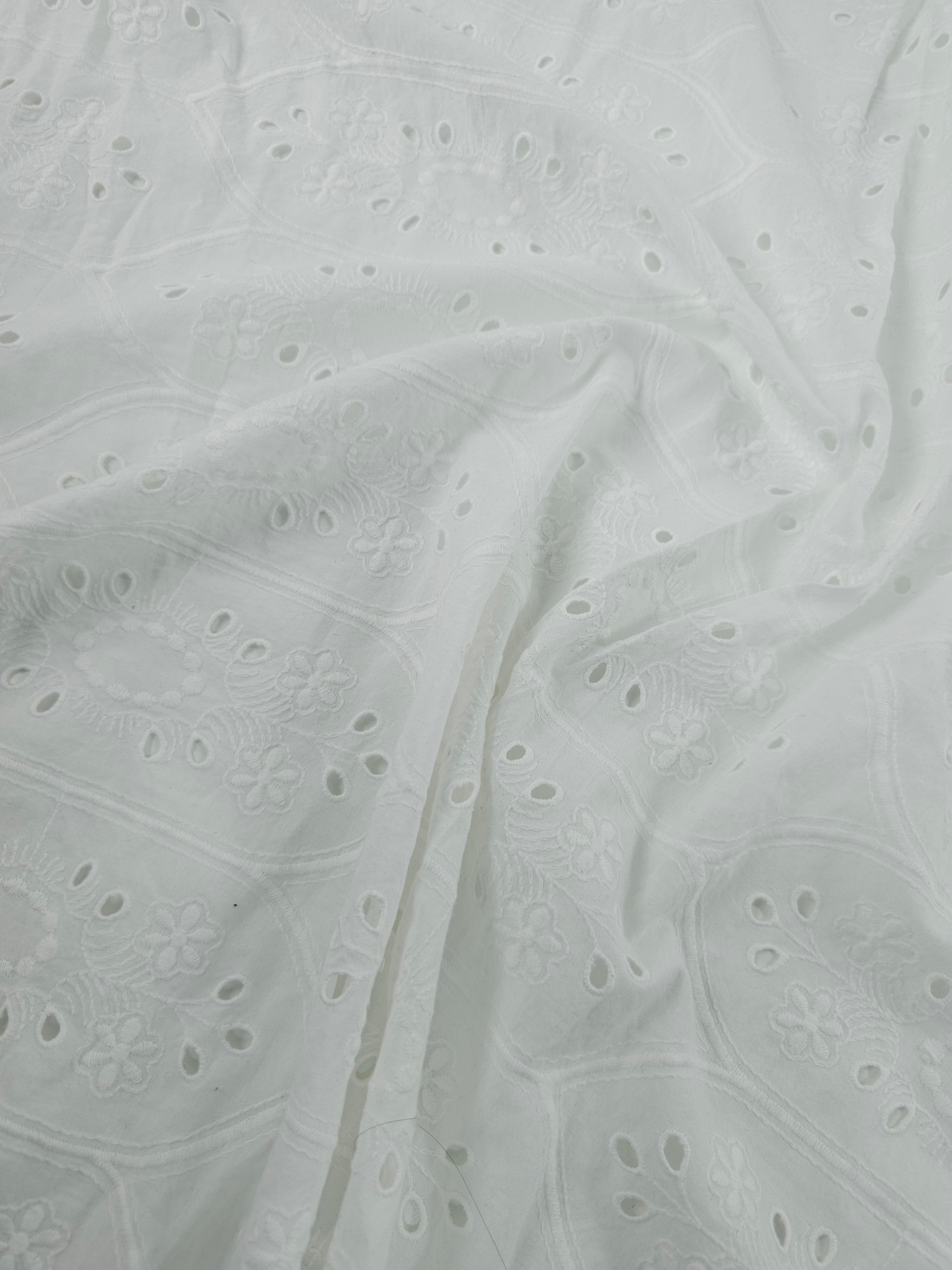 White Tapestry Tile Fine Cotton Poplin Broderie Anglaise
