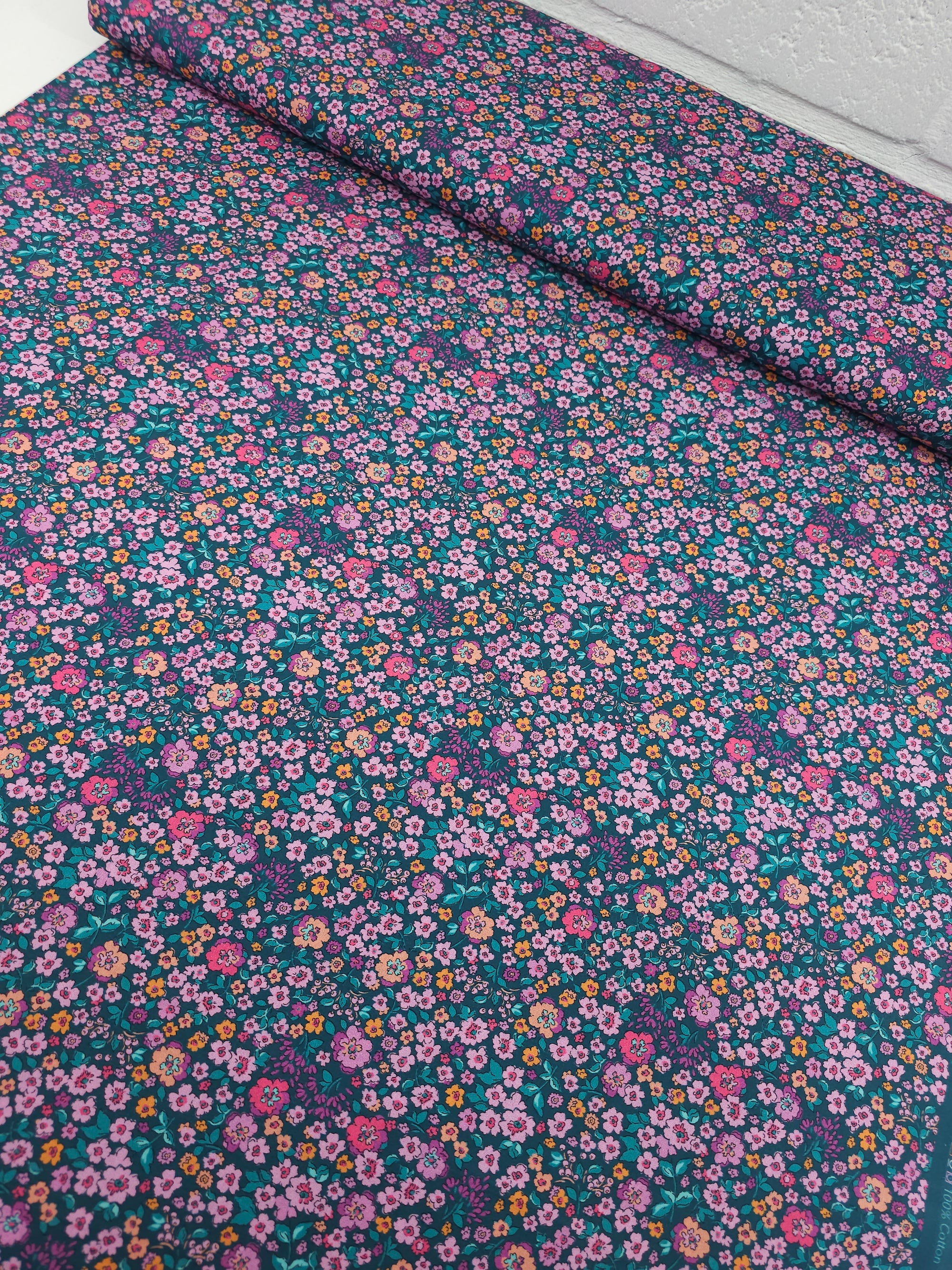 Pink/Teal Floral Fusion 100% Cotton 57"