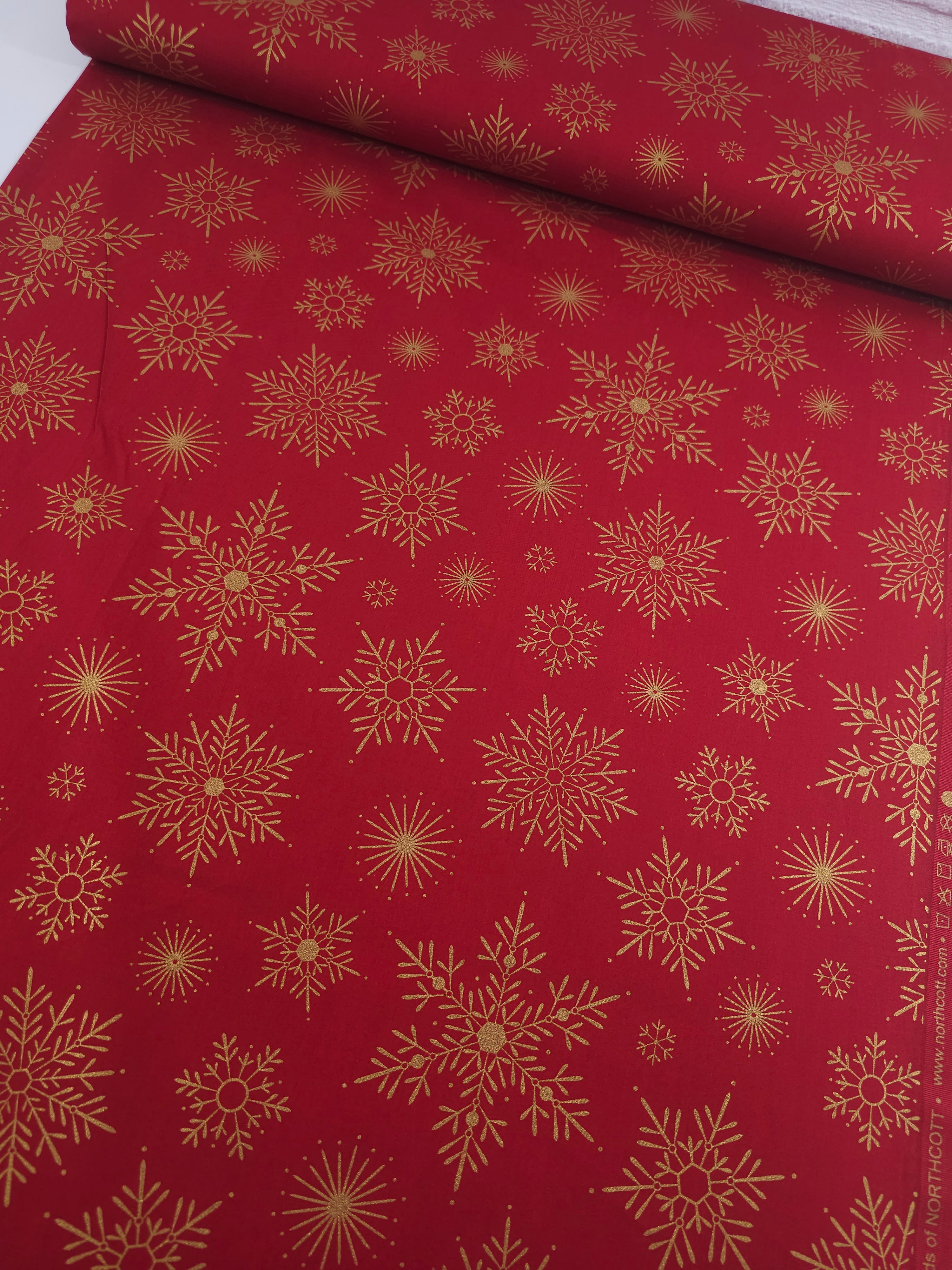 Red/Gold Snowflake 100% Cotton