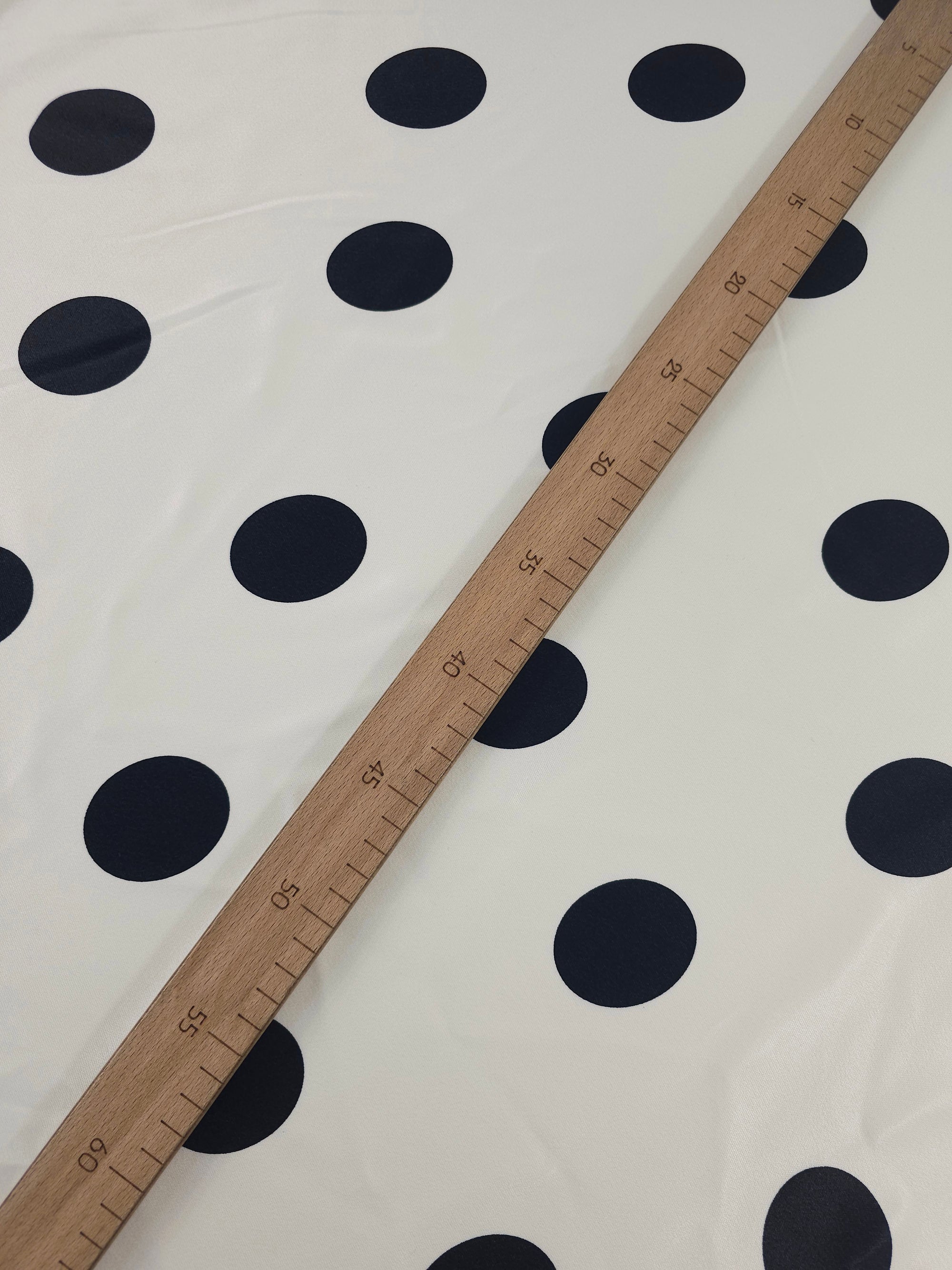 Light Cream/Black Large Polka Spot Viscose Satin