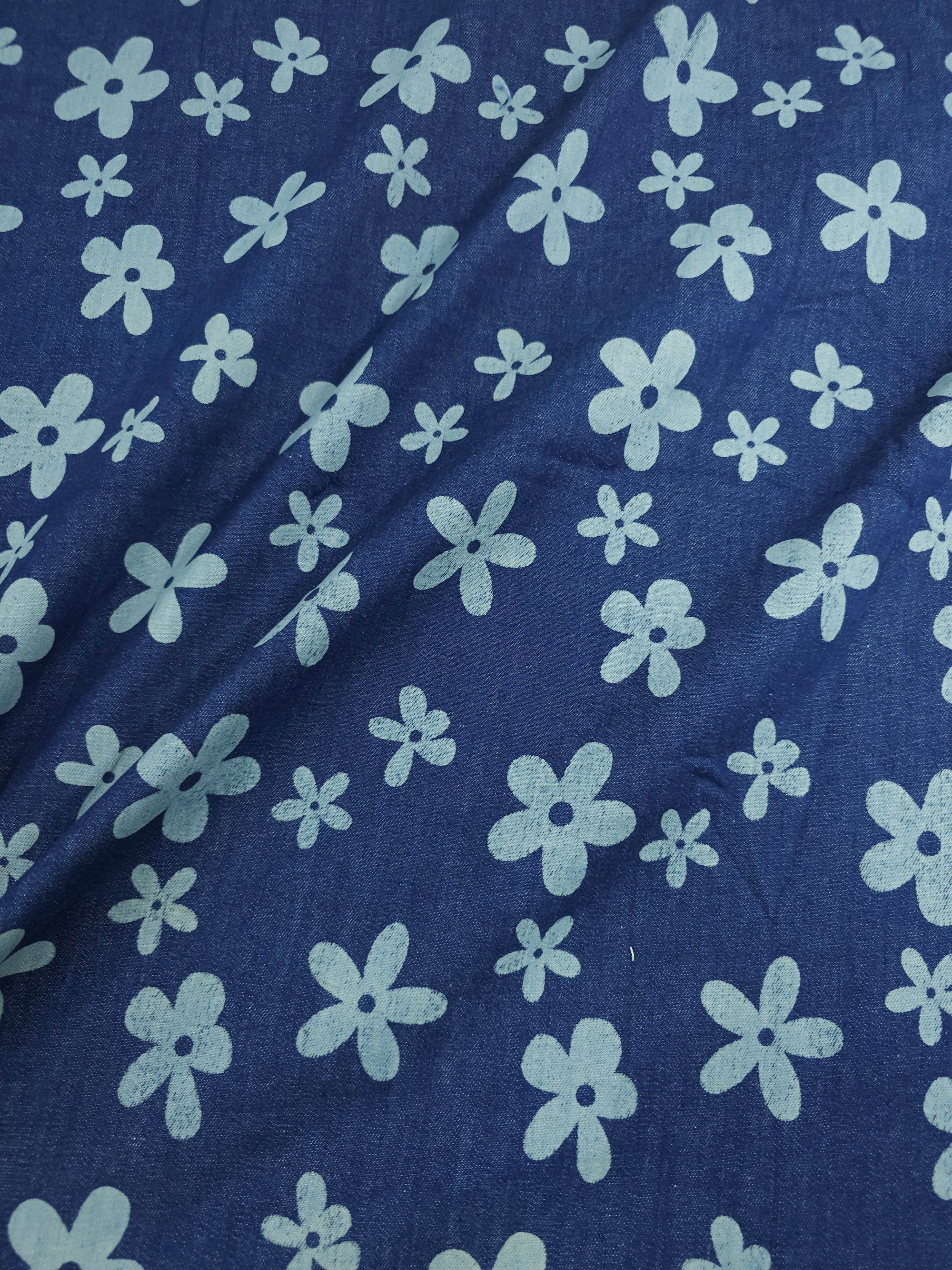Indigo Navy Quirky Daisy Floral Denim