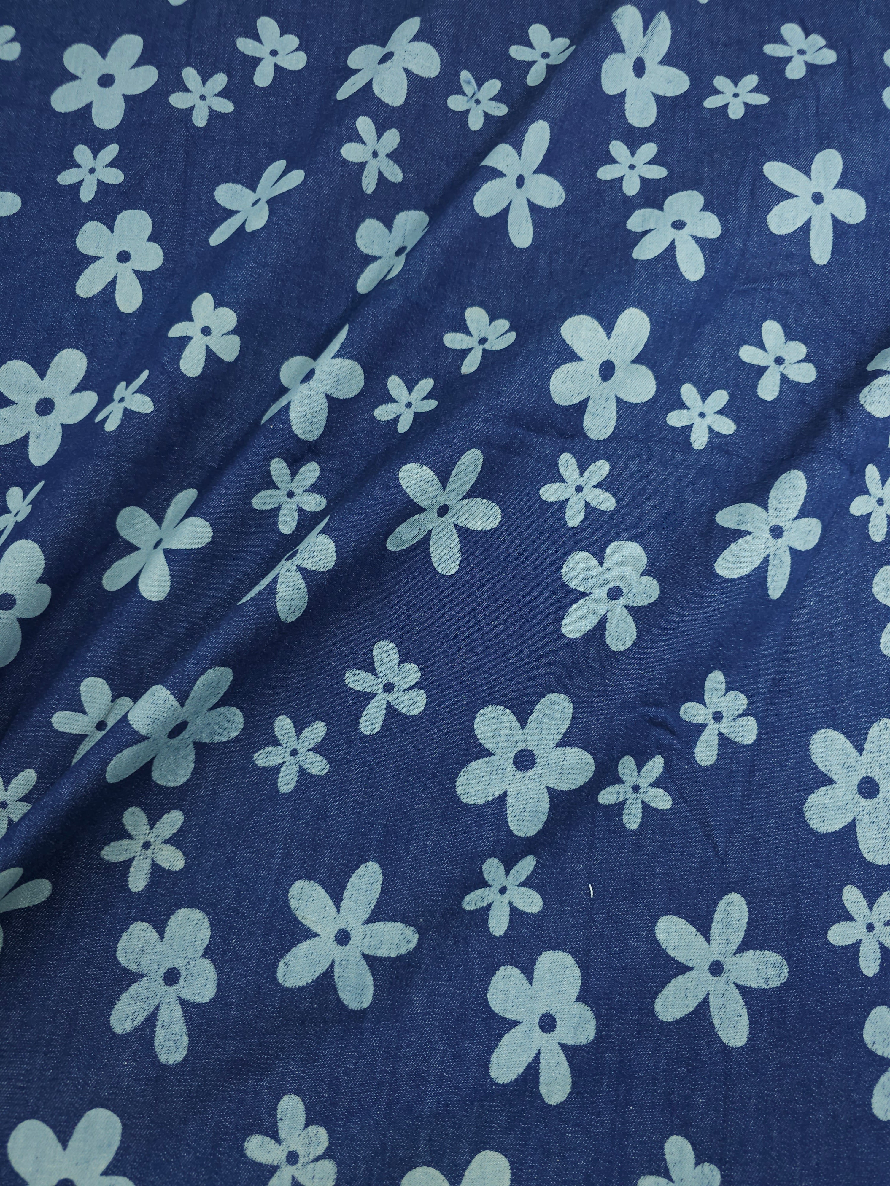 Indigo Navy Quirky Daisy Floral Denim
