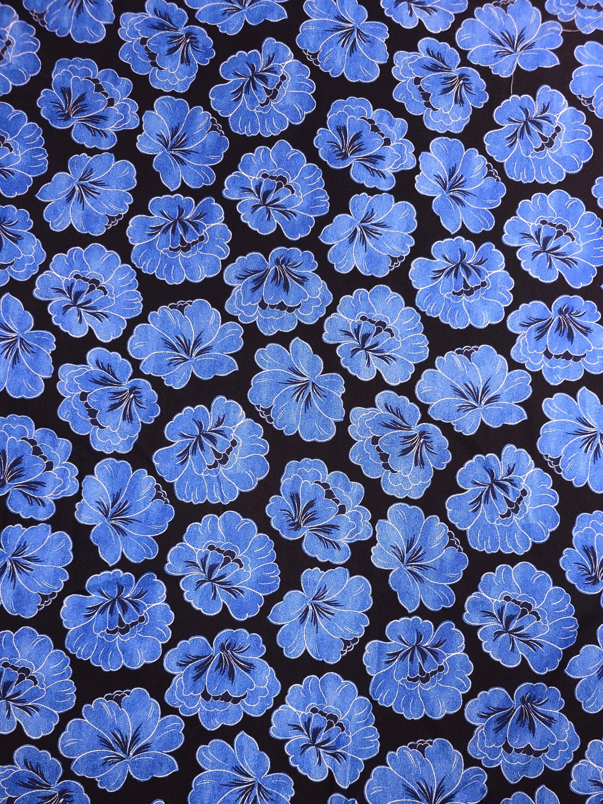 Periwinkle/Black Puff Floral Cotton Tencel