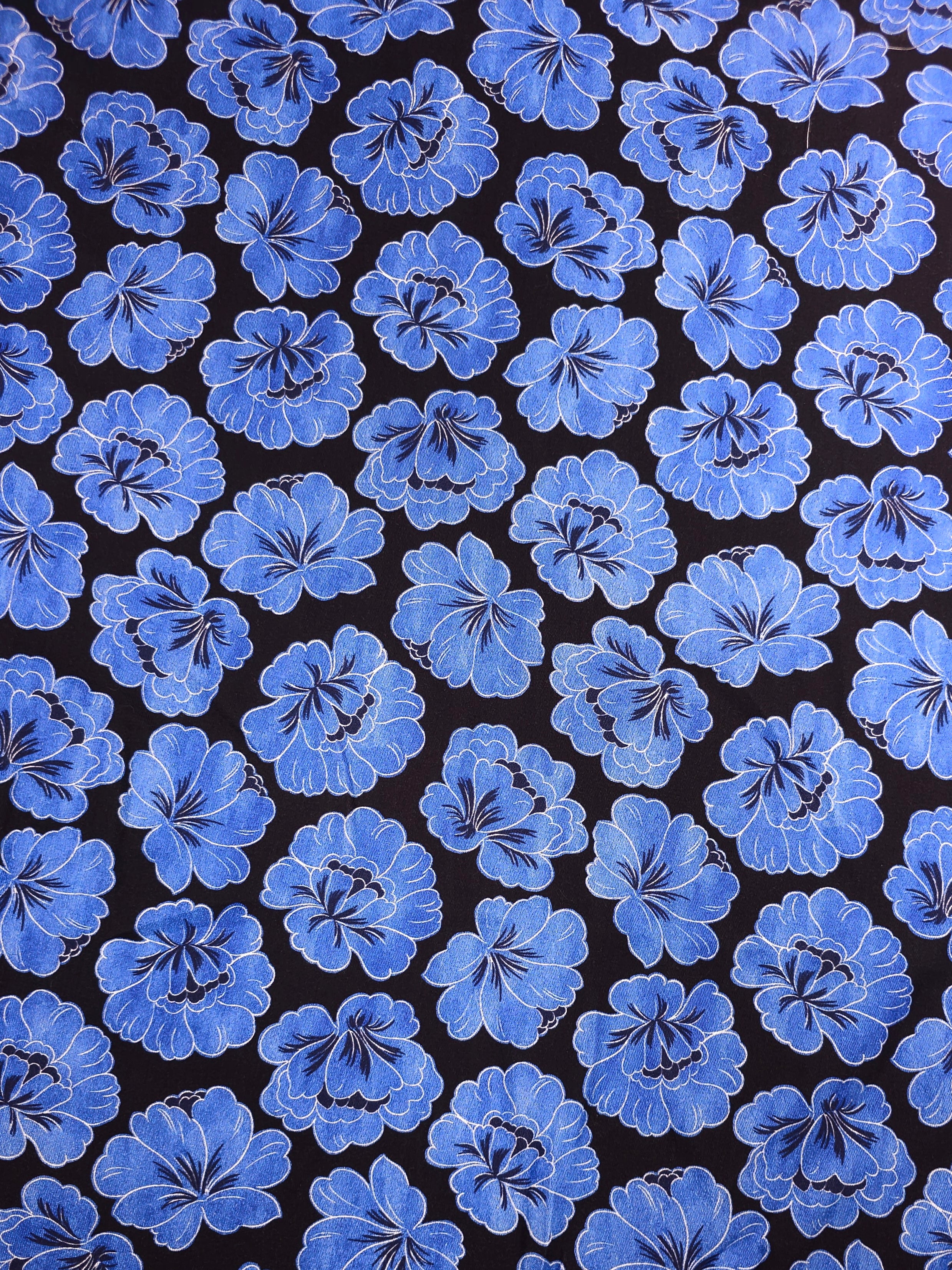 Periwinkle/Black Puff Floral Cotton Tencel