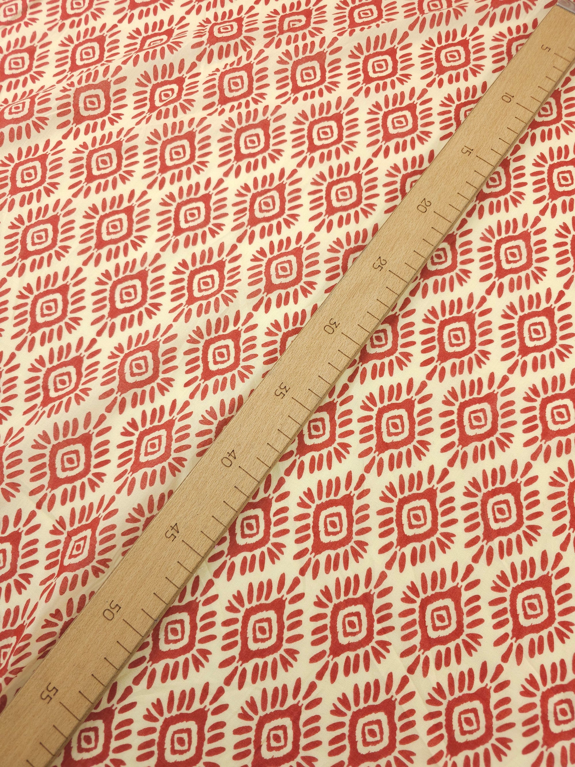 Rustic Red/Yellow Damask Motif Cotton Voile
