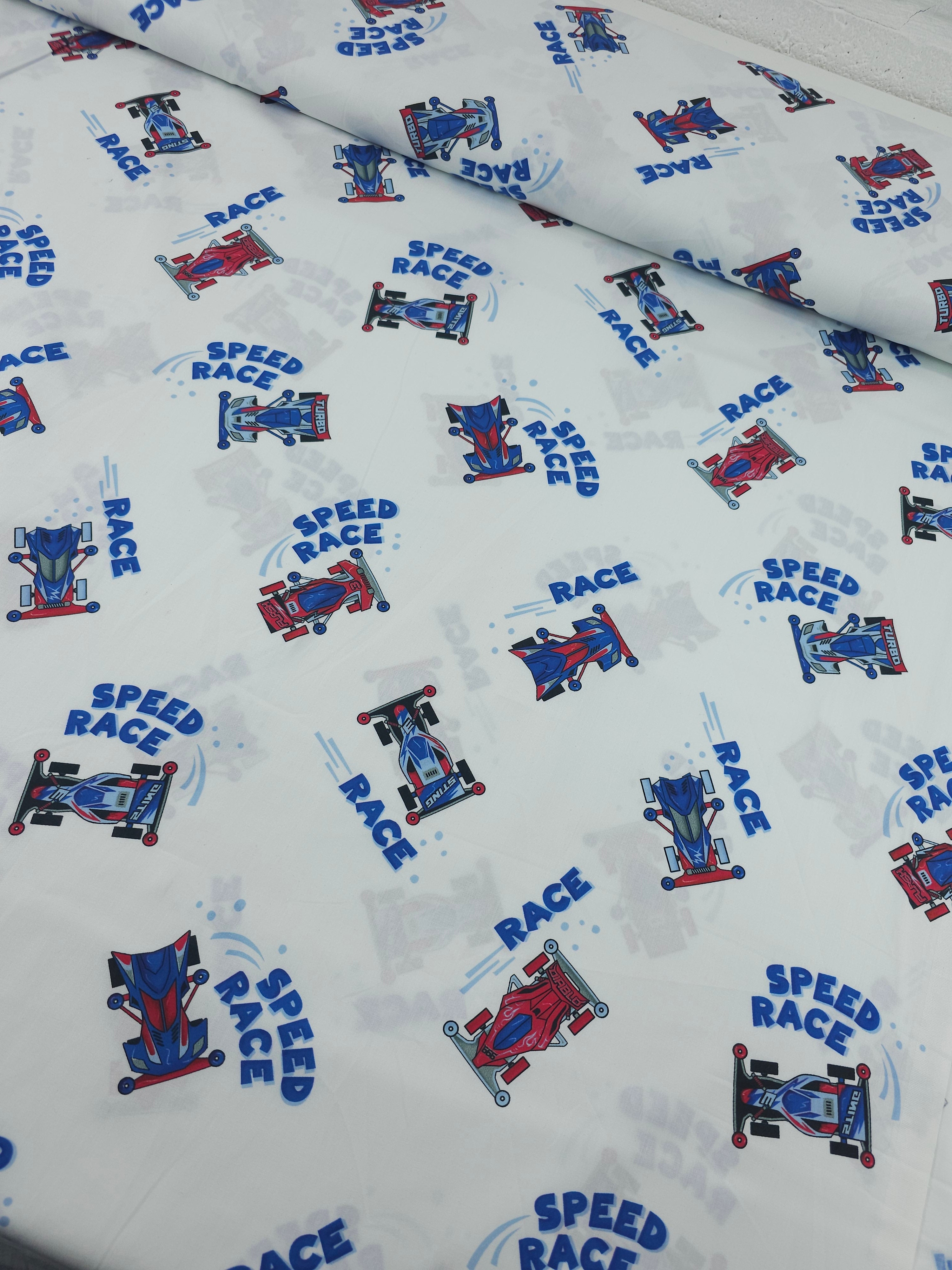 Red/Blue Speed Race 100% Cotton 57"