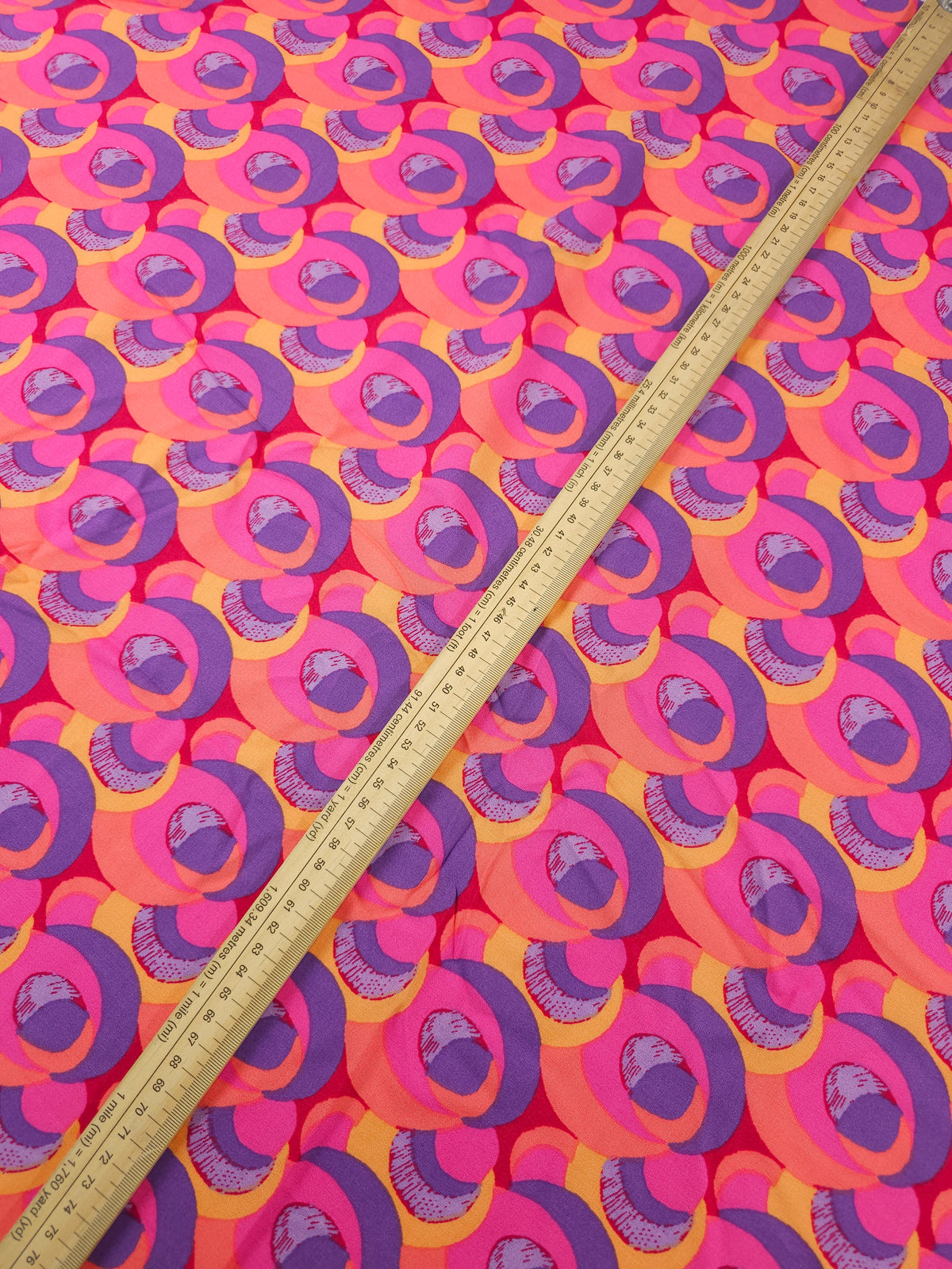 Pink/Purple Tones Quirky Circle Link Viscose Challis