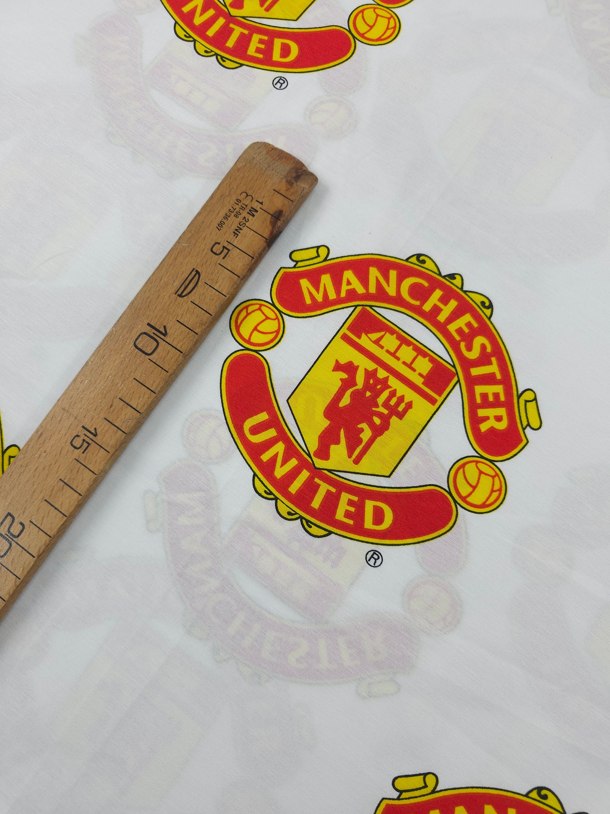 White Manchester United FC Emblem 100% Cotton Football Fabric 94" *EXTRA WIDE*