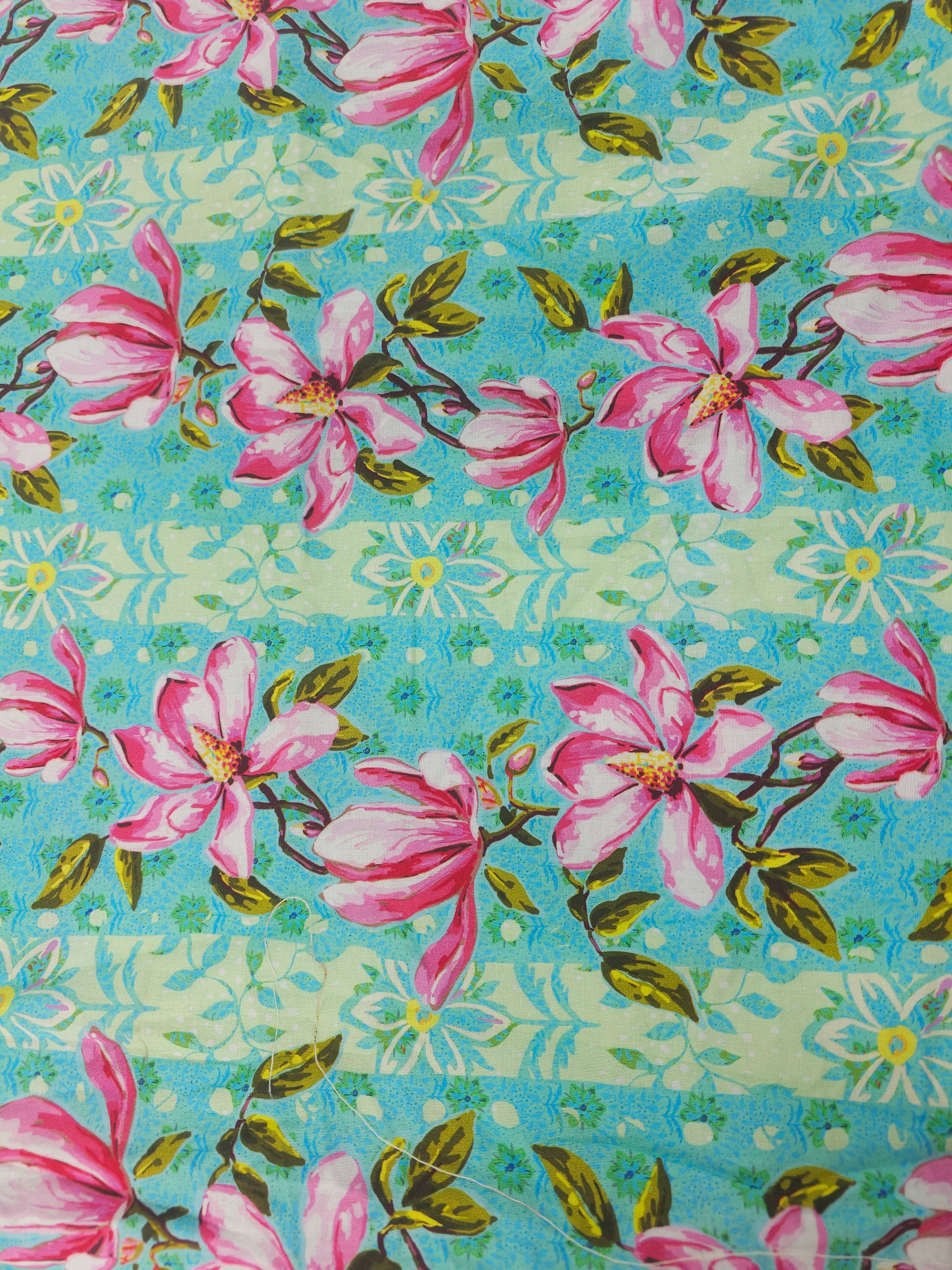 Blue flower stripe Cotton- 2m piece
