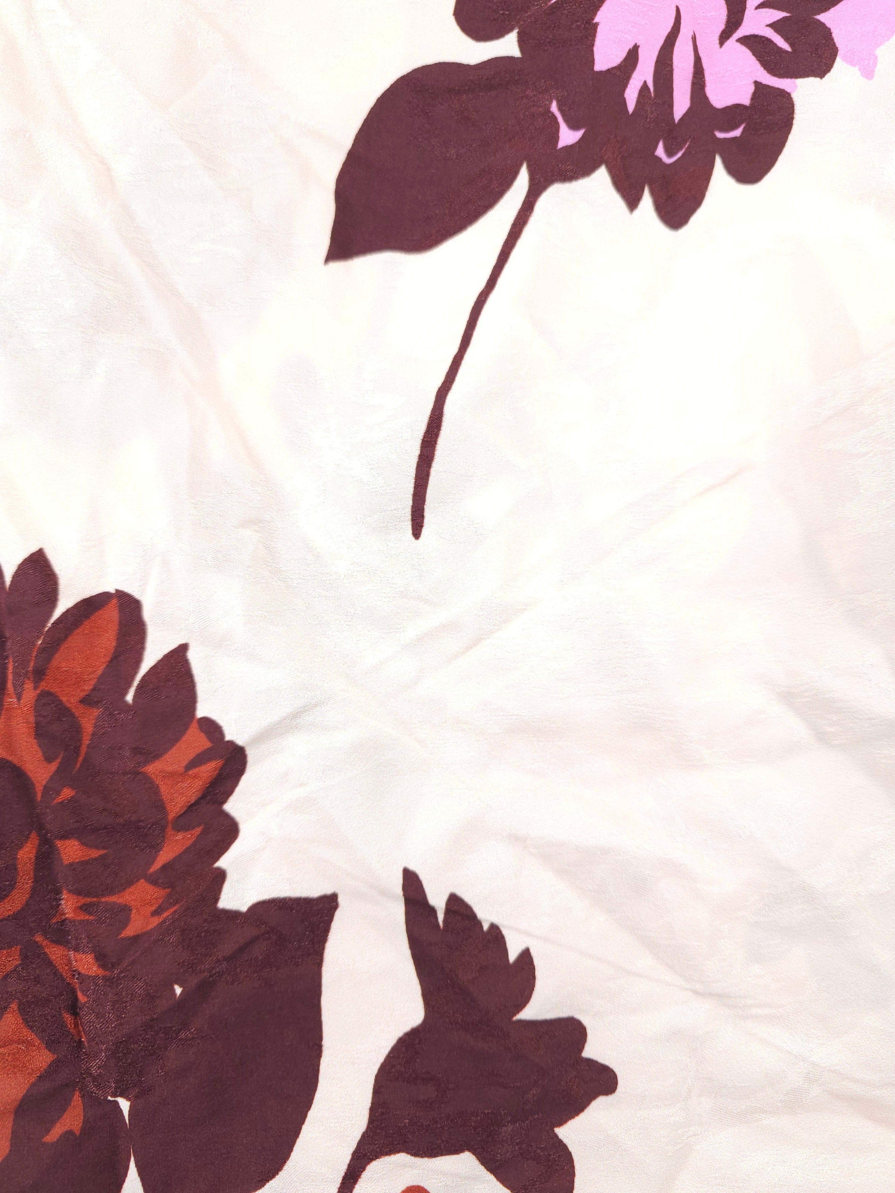 Large brown pink floral Viscose sateen- 1.4m piece