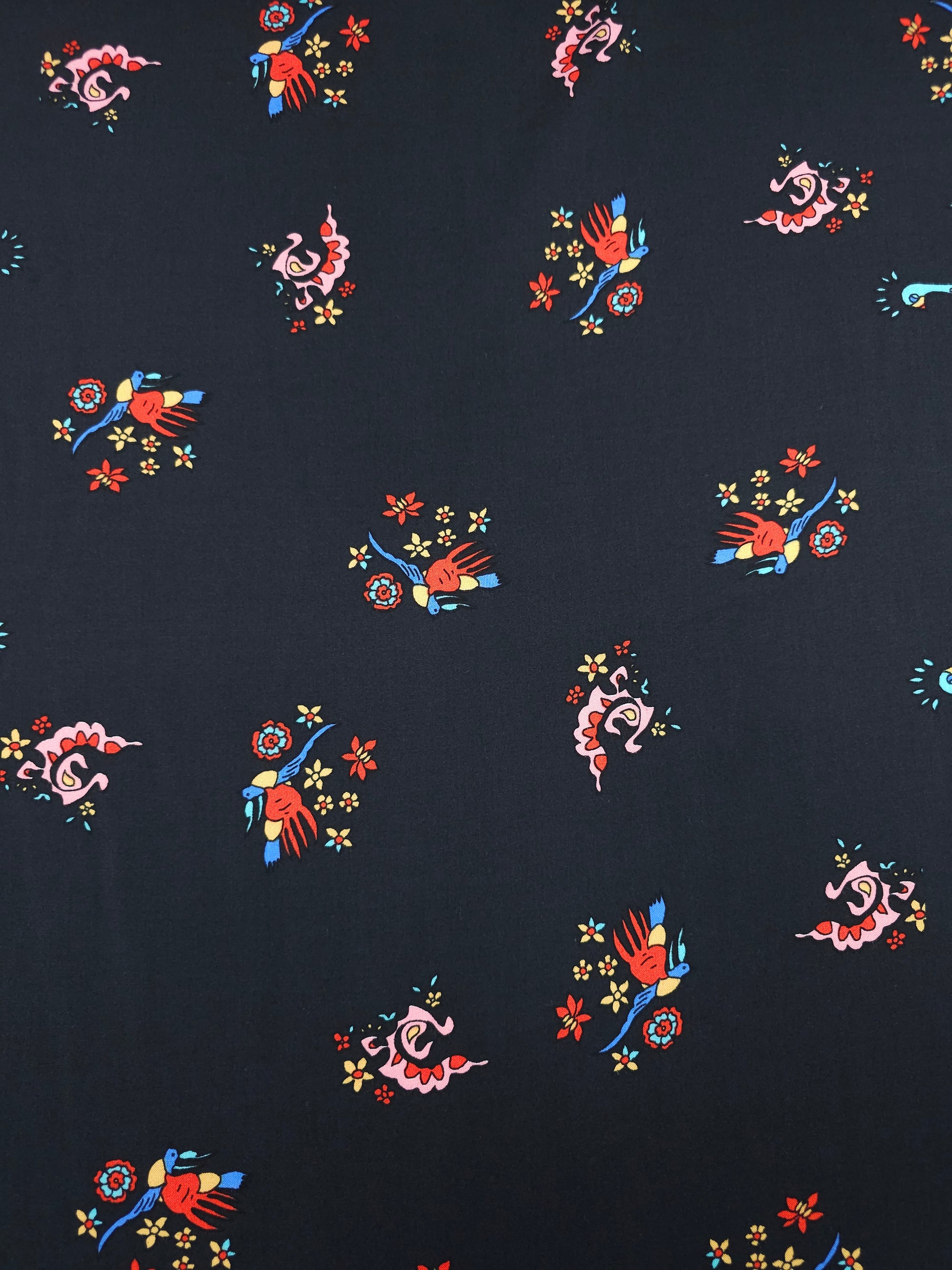Peacock Border Floral Viscose Challis