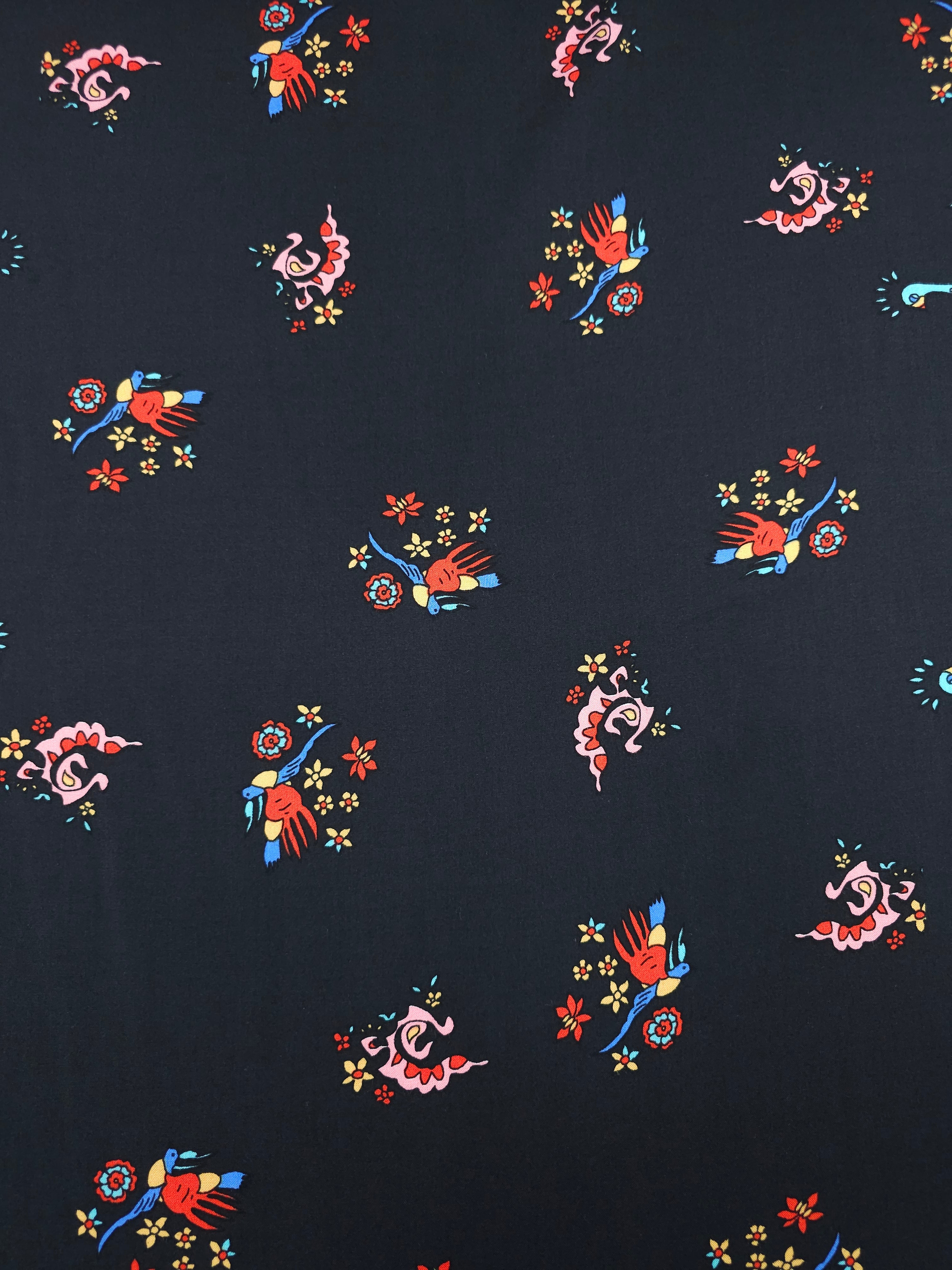 Peacock Border Floral Viscose Challis