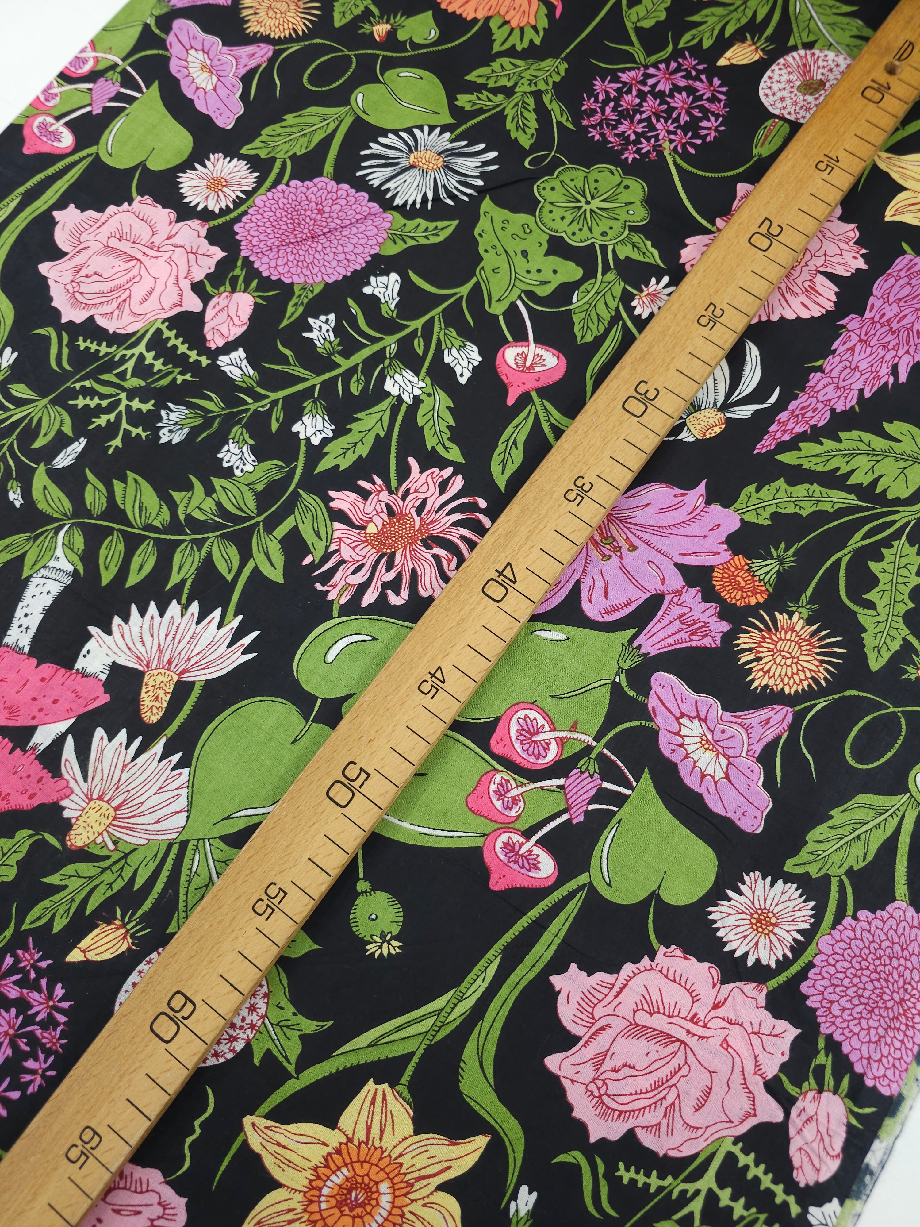 Black Floral Shroom Field Cambric Cotton