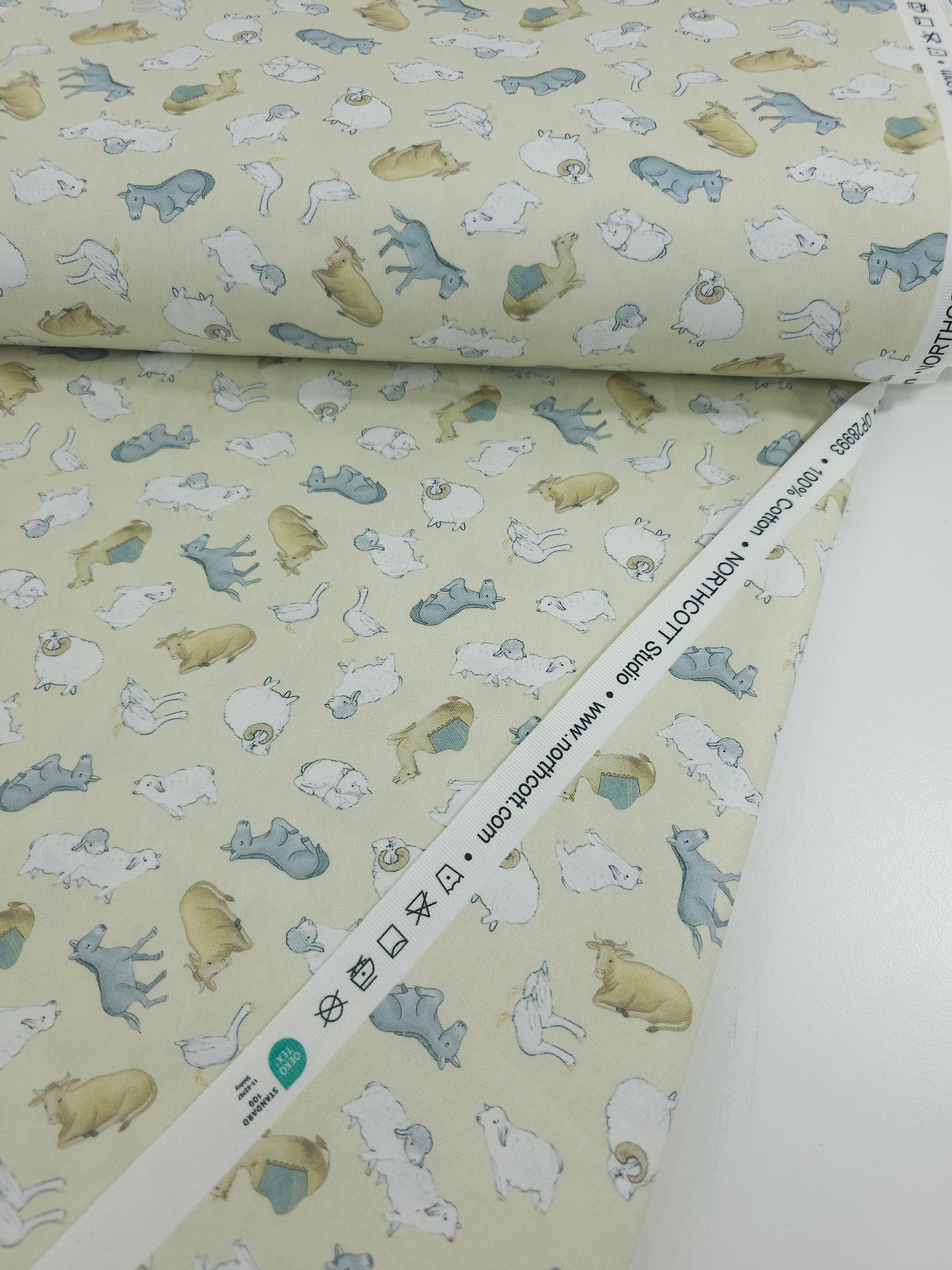 Retro Nativity Farmyard 100% Cotton