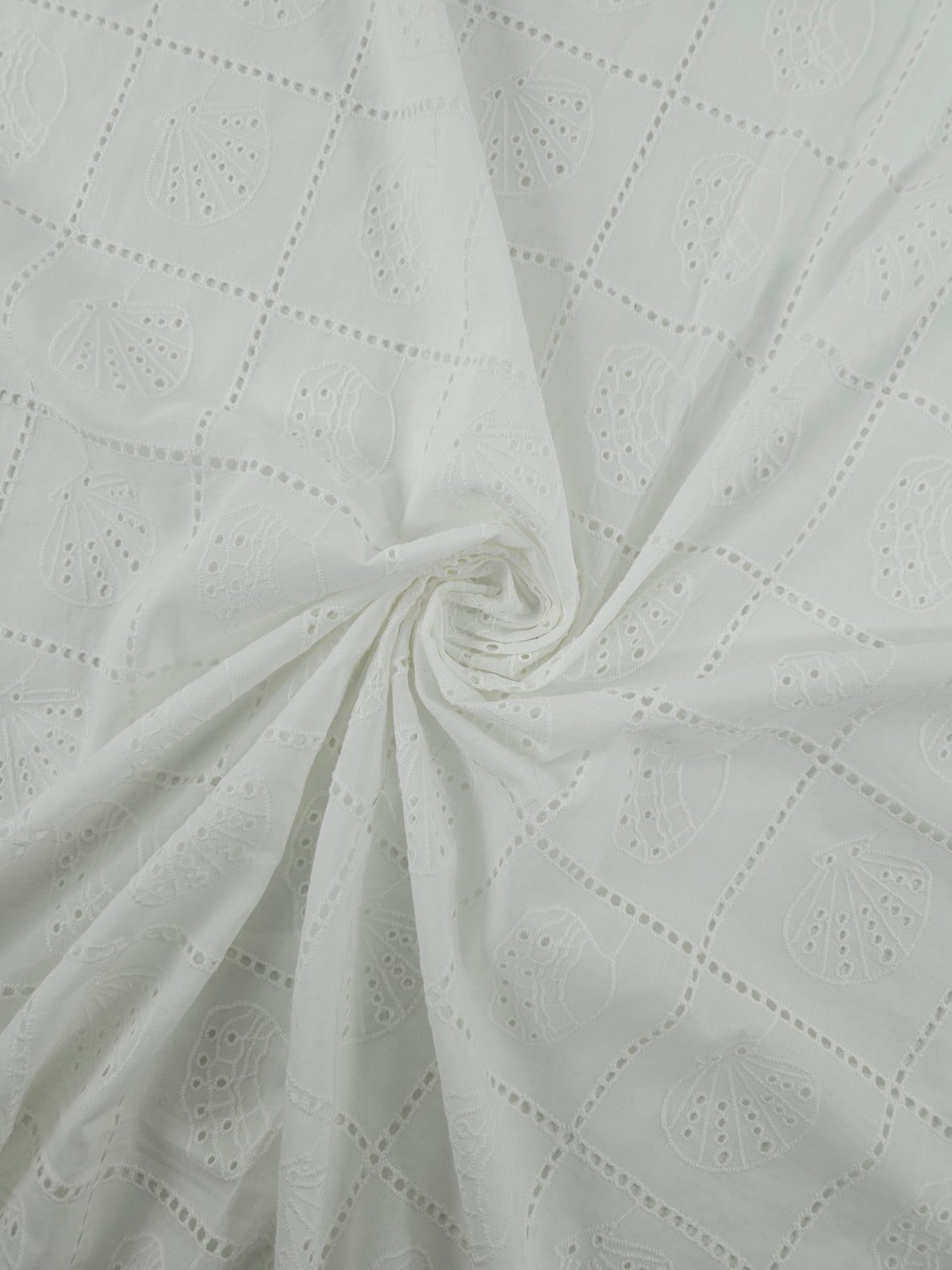White Shell Grid Lightweight Cotton Broderie Anglaise