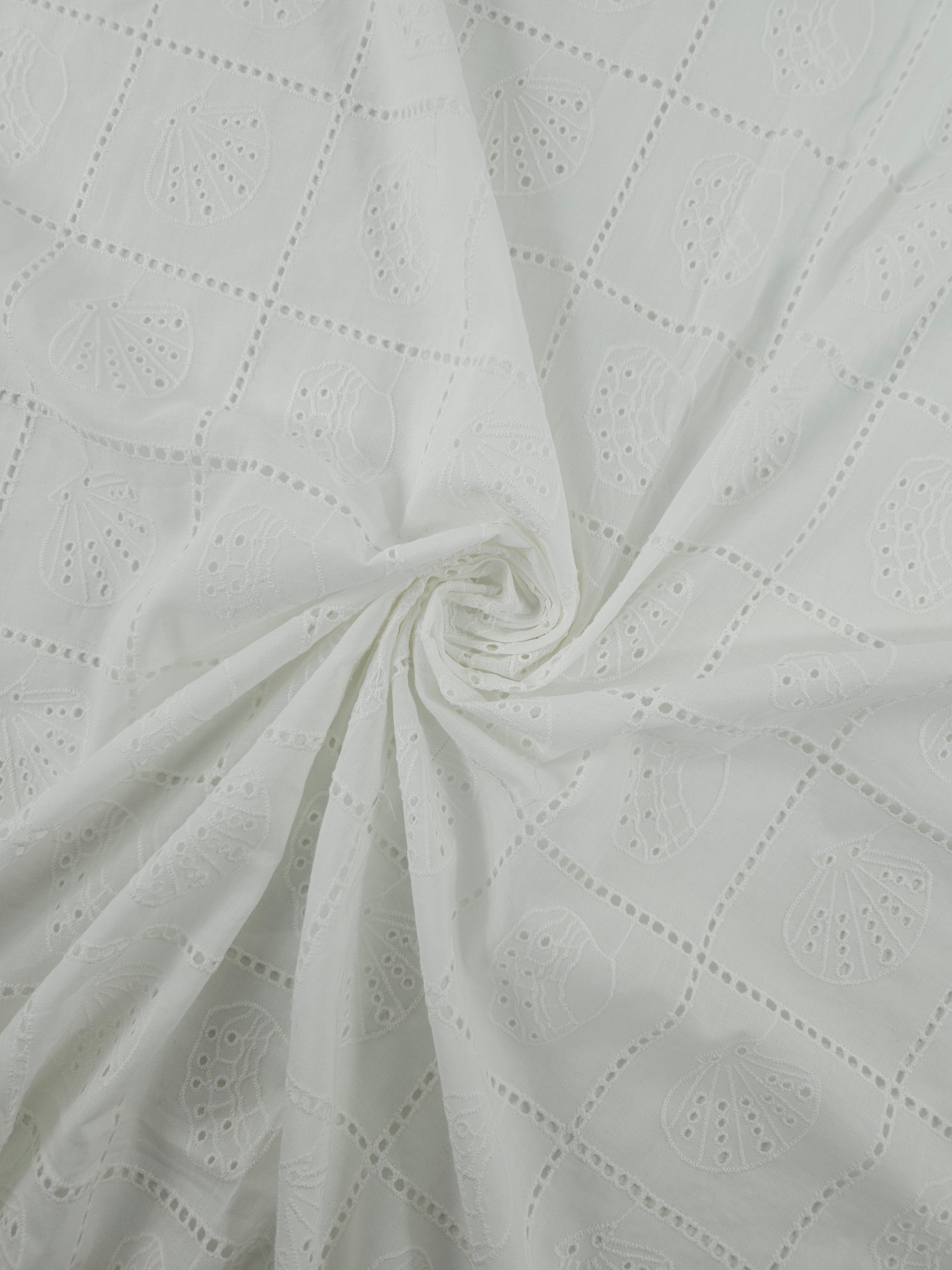 White Shell Grid Lightweight Cotton Broderie Anglaise