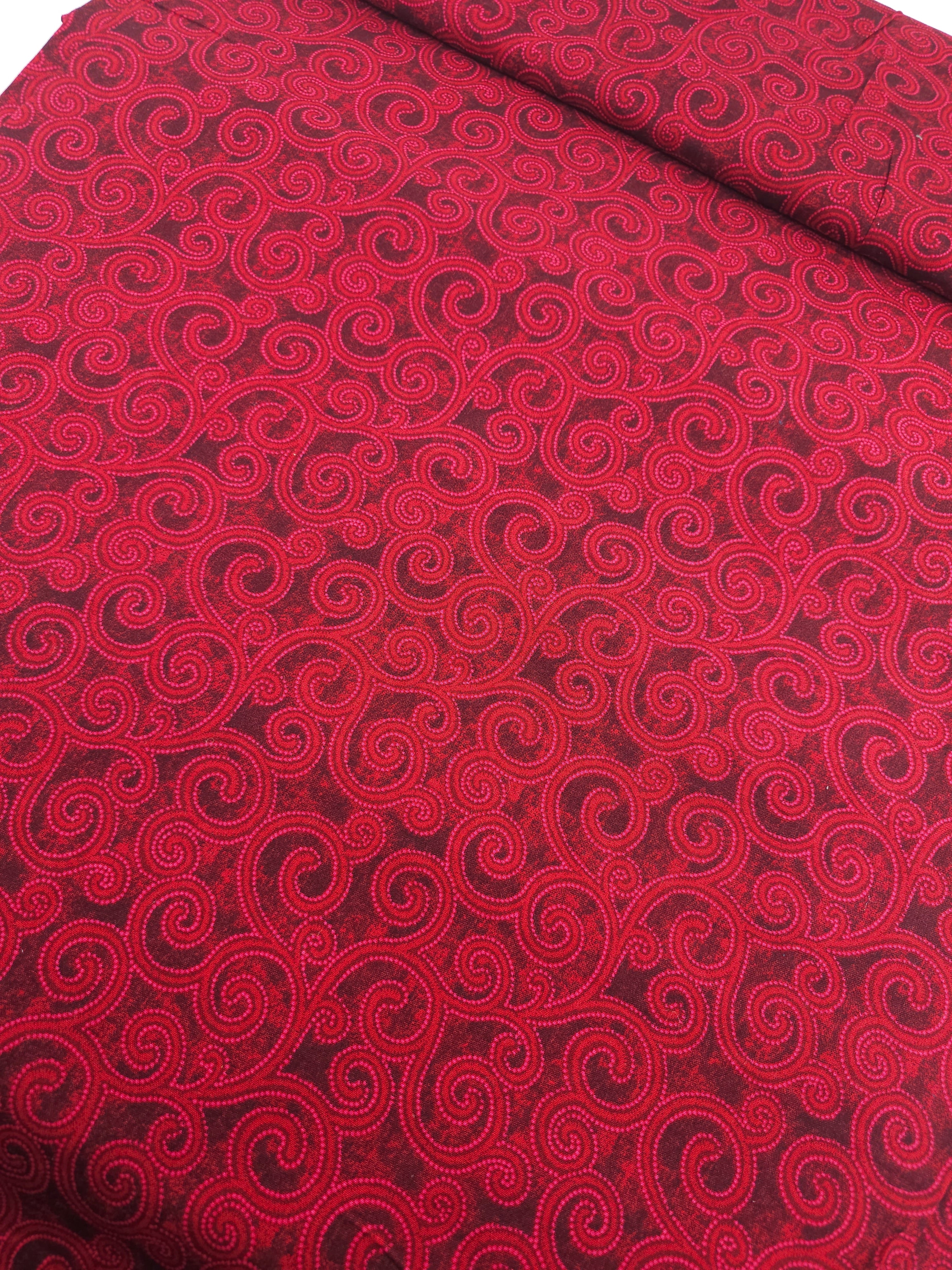 Deep Red Spiral Vine 100% Cotton