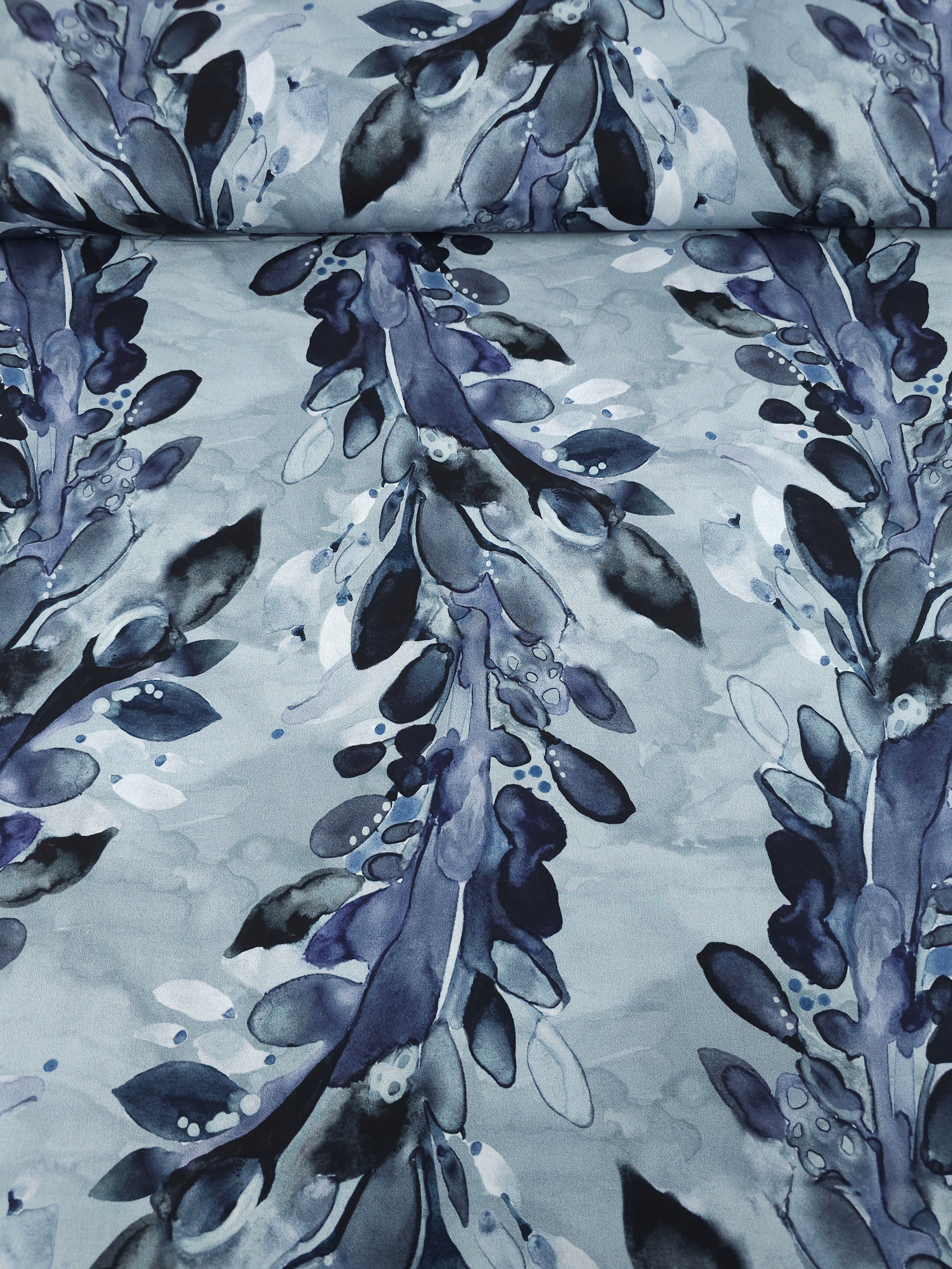 Indigo/Grey Watercolour Nature Stalk 100% Cotton 102" - Shell Rummel *EXTRA WIDE*