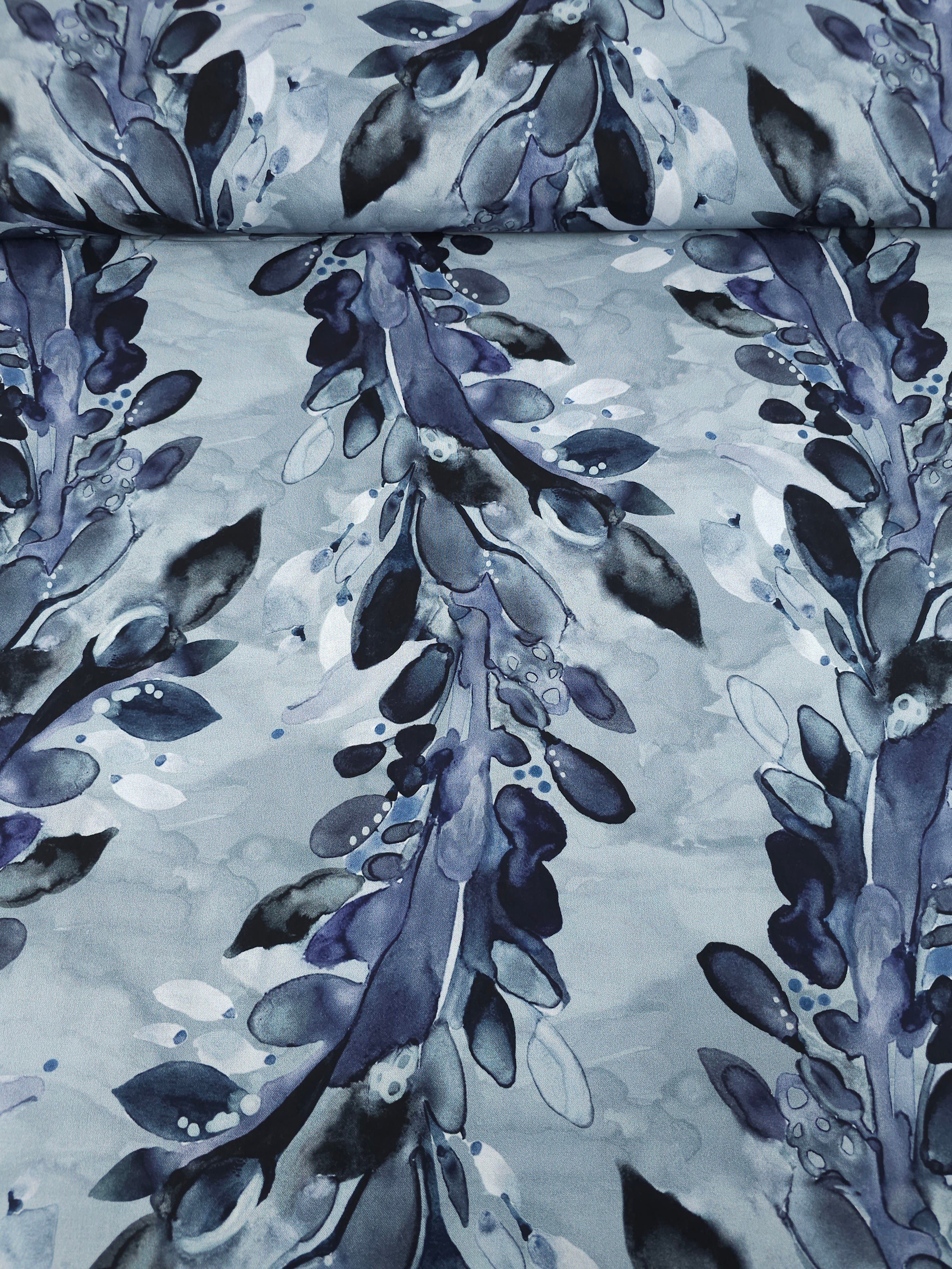 Indigo/Grey Watercolour Nature Stalk 100% Cotton 102" - Shell Rummel *EXTRA WIDE*