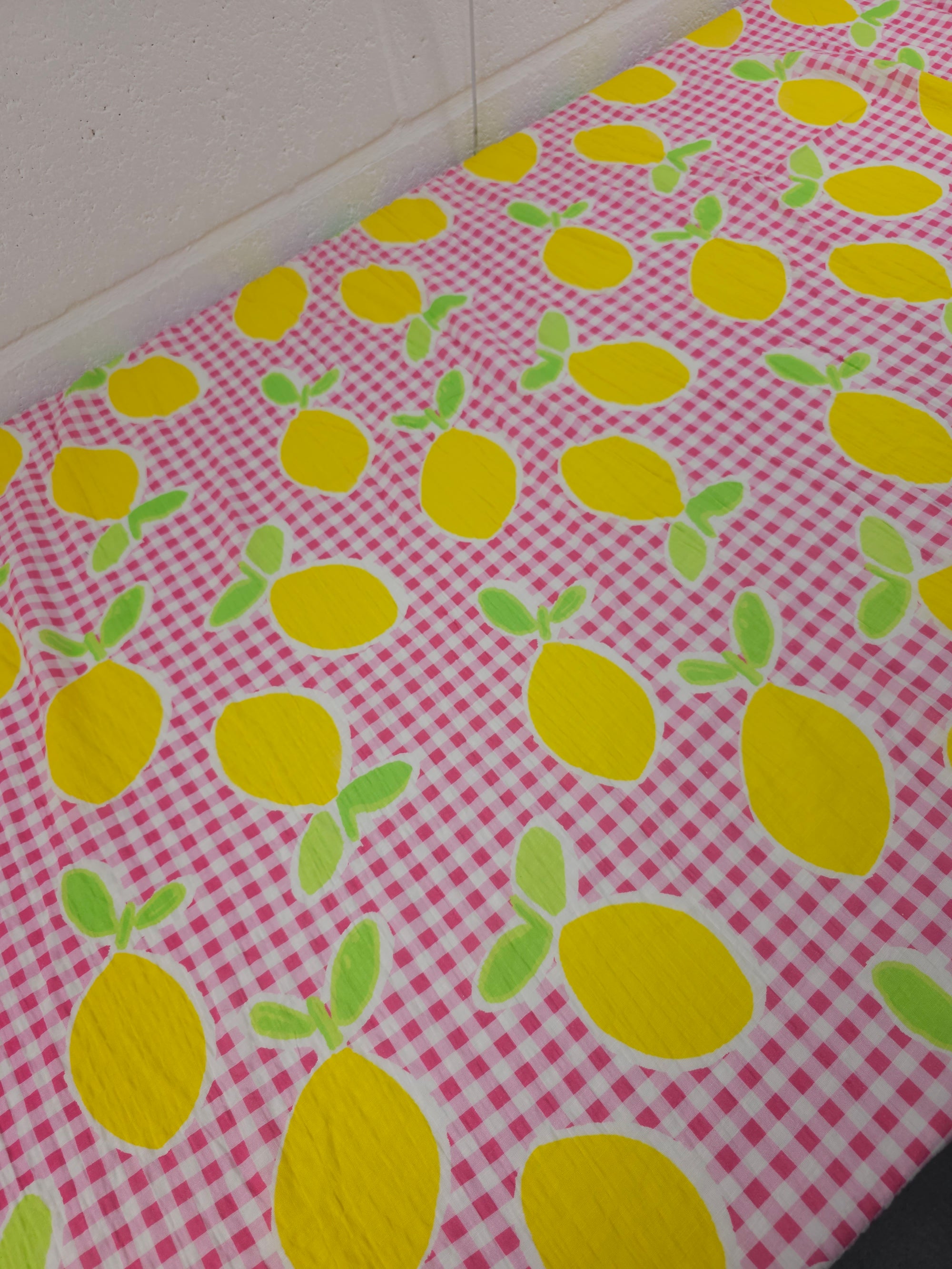 Pink Big Lemon Gingham Cotton Flax