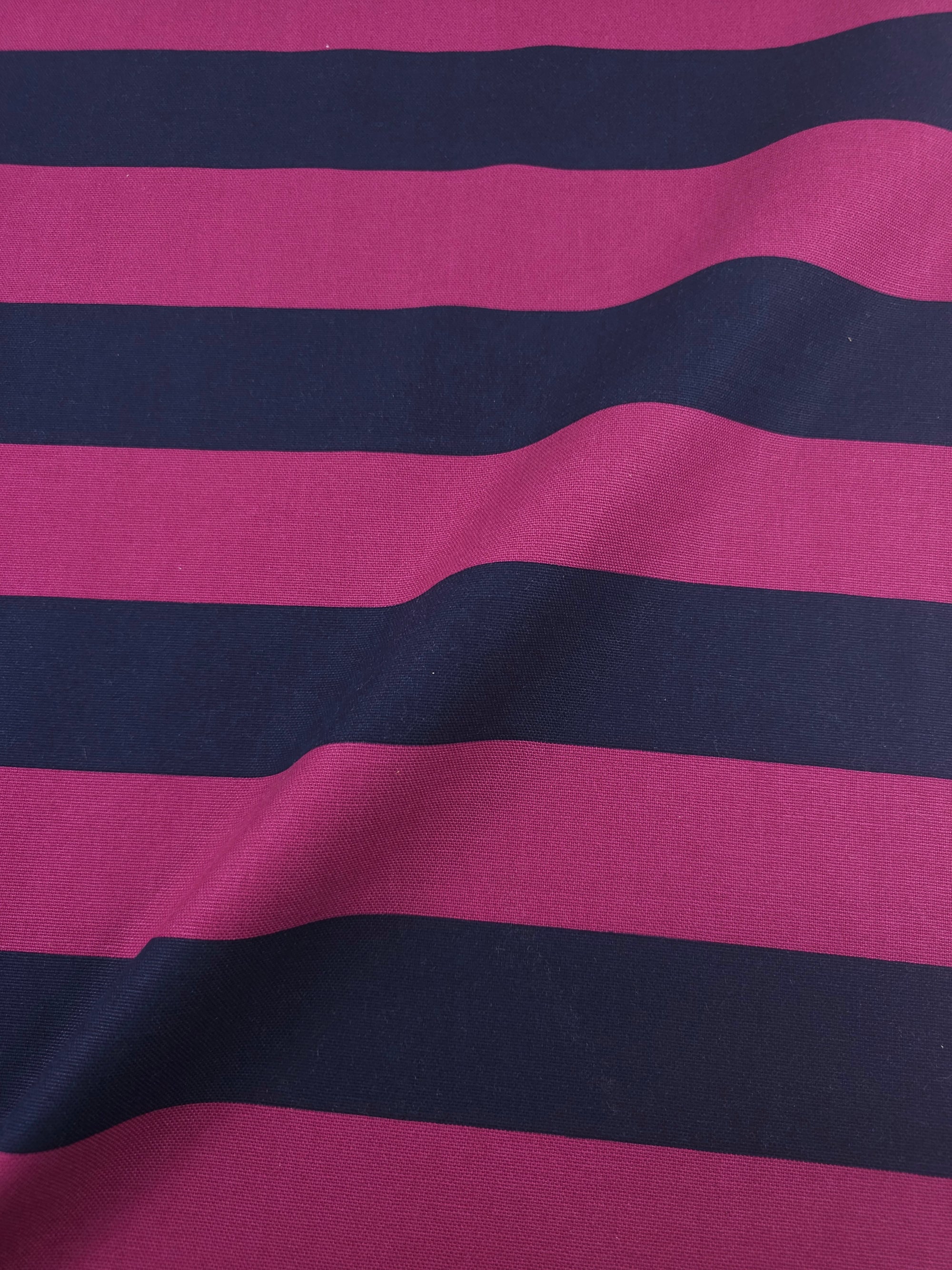Magenta/Navy Block Stripe Lightweight Canvas Cotton