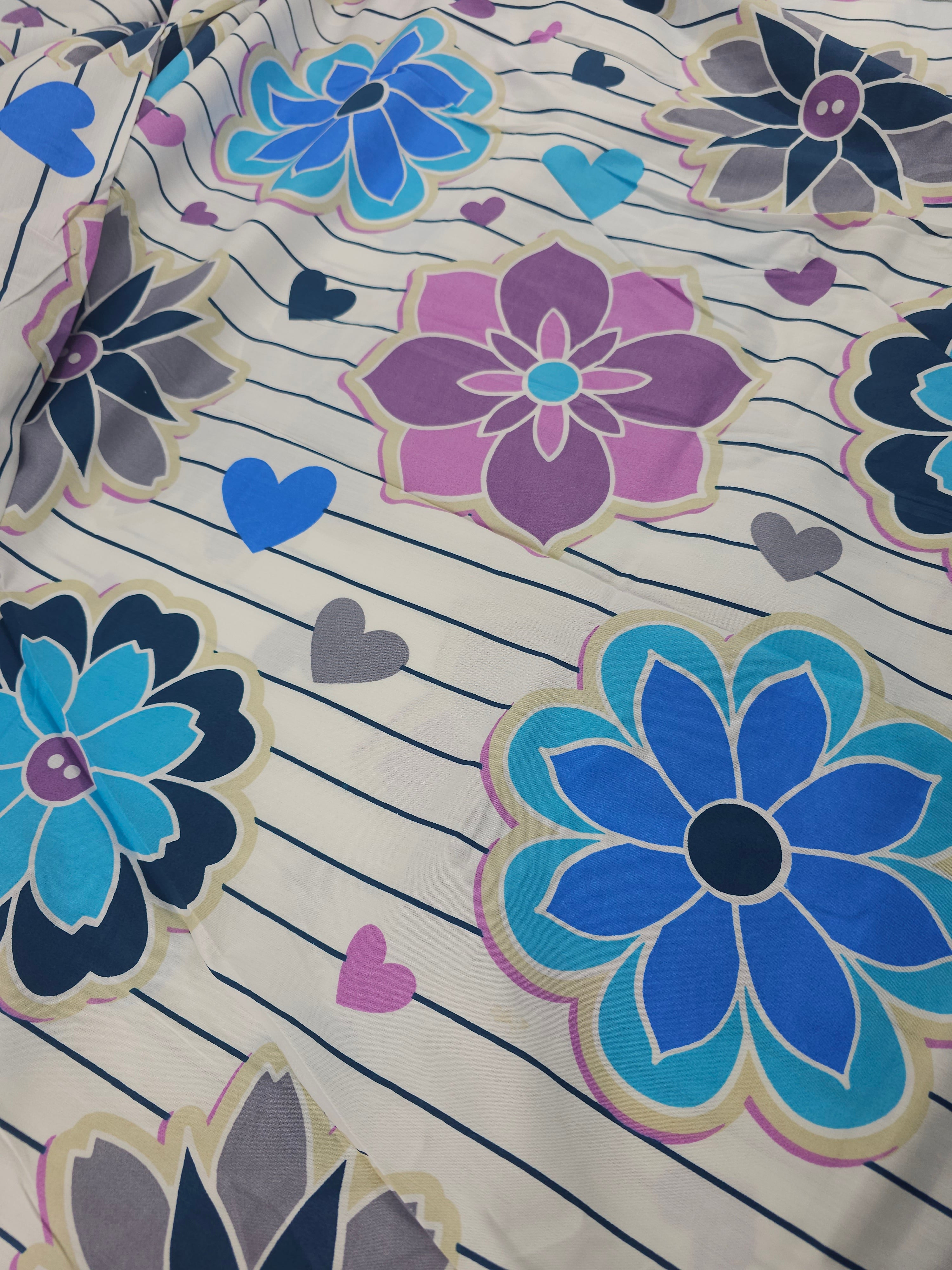 Purple/Blue Button Groovy Flower 100% Cotton 94” *EXTRA WIDE*