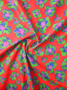  Green/Red Watercolour Flower Cotton Poplin